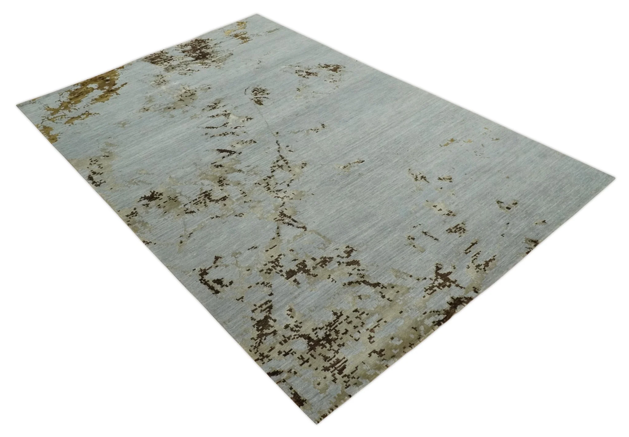 Grey, Charcoal, Olive and Ivory 6x9 Hand Knotted Abstract Wool and Viscose Area Rug - Image 10