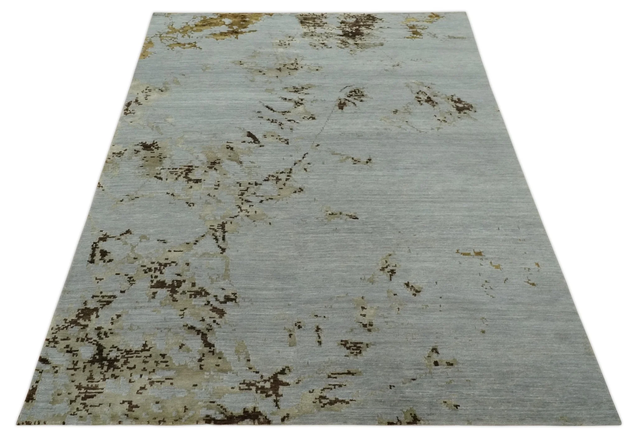 Grey, Charcoal, Olive and Ivory 6x9 Hand Knotted Abstract Wool and Viscose Area Rug - Image 11