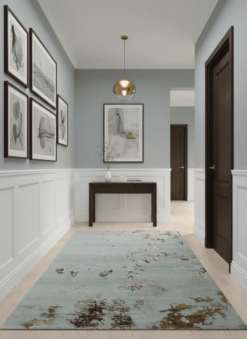 Grey, Charcoal, Olive and Ivory 6x9 Hand Knotted Abstract Wool and Viscose Area Rug - Image 2