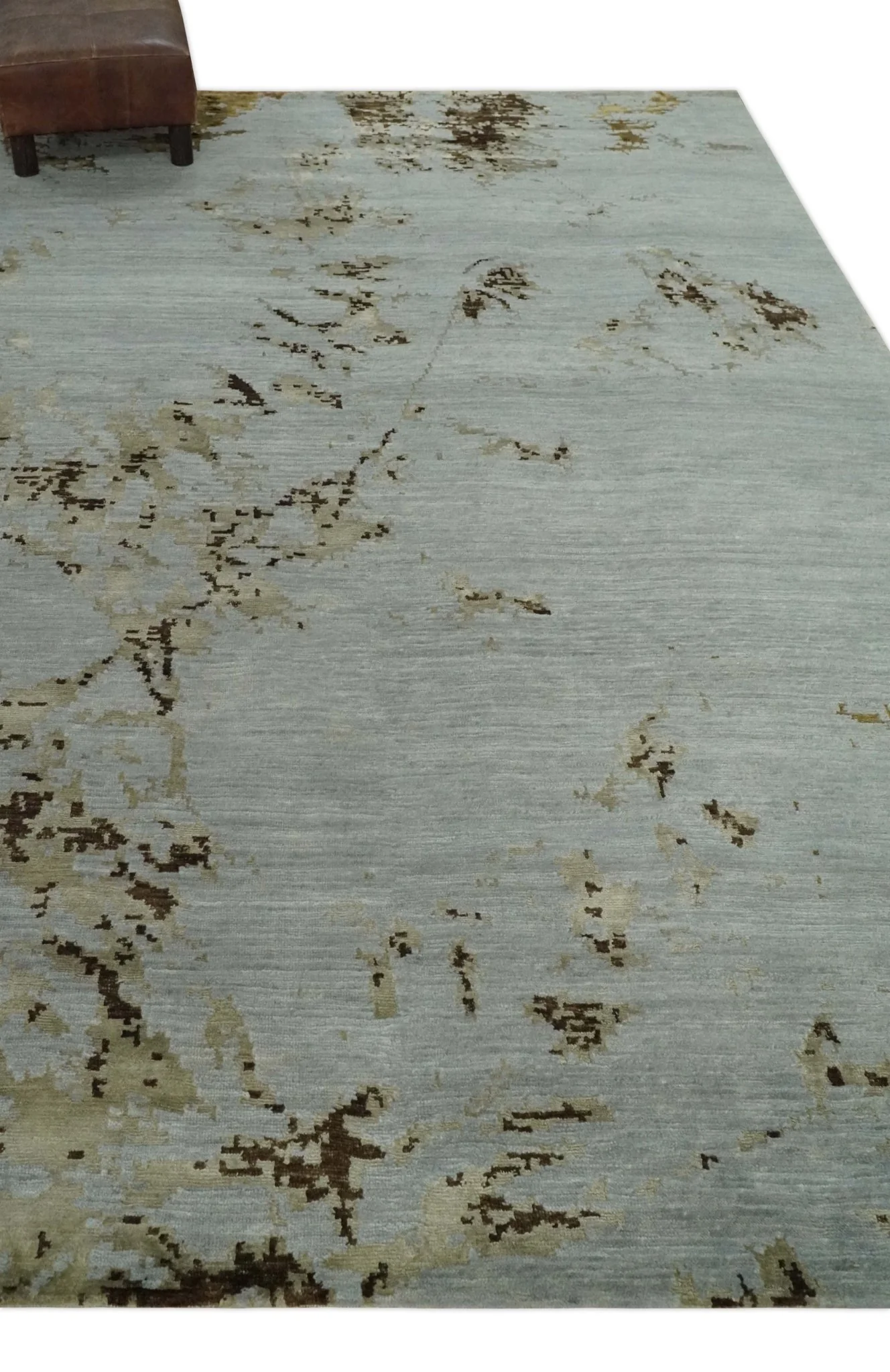 Grey, Charcoal, Olive and Ivory 6x9 Hand Knotted Abstract Wool and Viscose Area Rug - Image 4