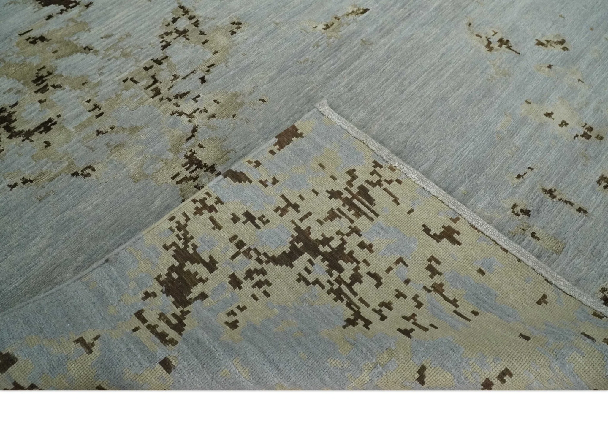 Grey, Charcoal, Olive and Ivory 6x9 Hand Knotted Abstract Wool and Viscose Area Rug - Image 8