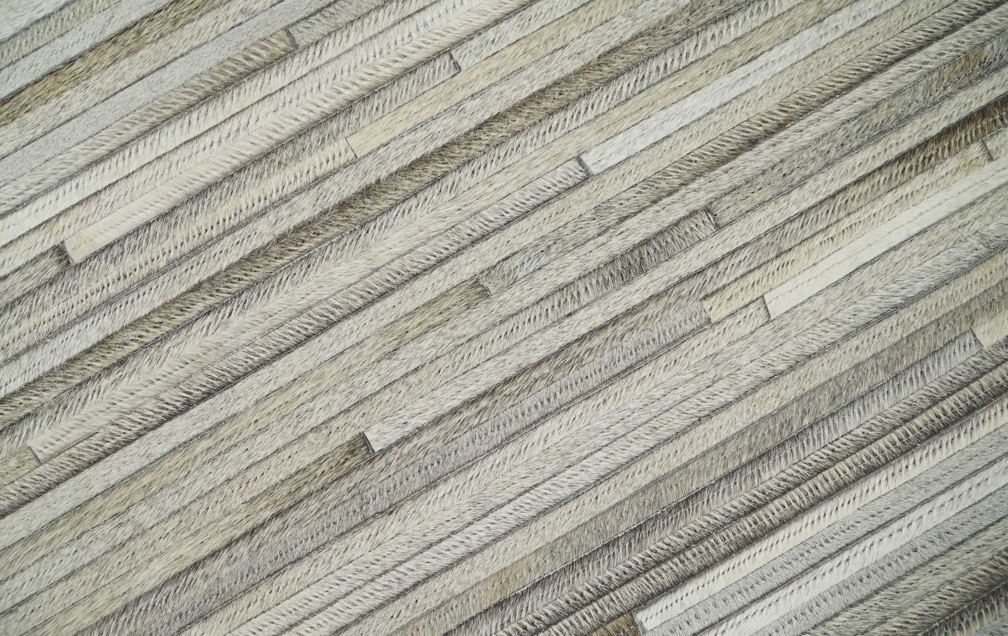 Hairon Leather Stripe Design Handmade Gray and Silver Area Rug, Hand Stitched Genuine Leather Rug - Image 2