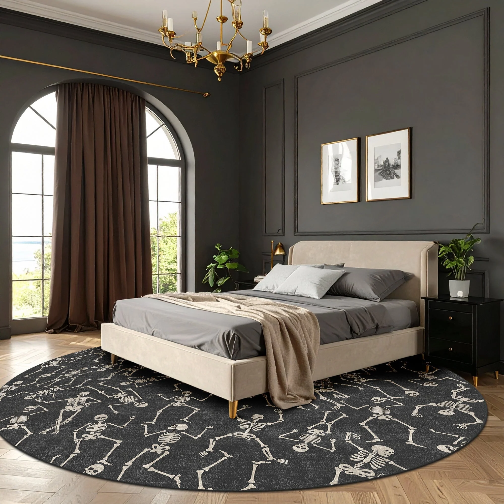 Halloween Skeleton  Design Black And Beige Cotton Machine Washable Rug - Image 4