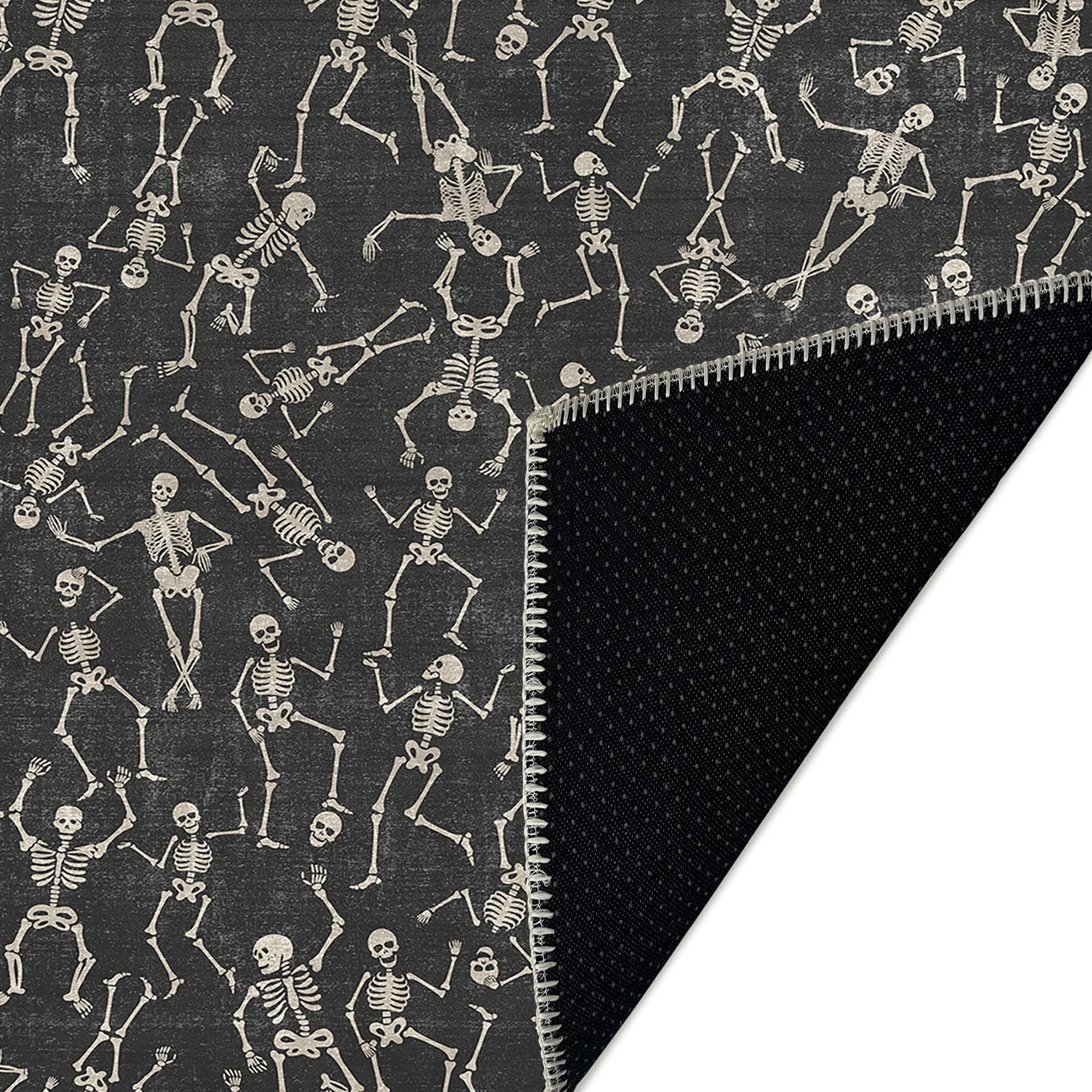 Halloween Skeleton  Design Black And Beige Cotton Machine Washable Rug - Image 7