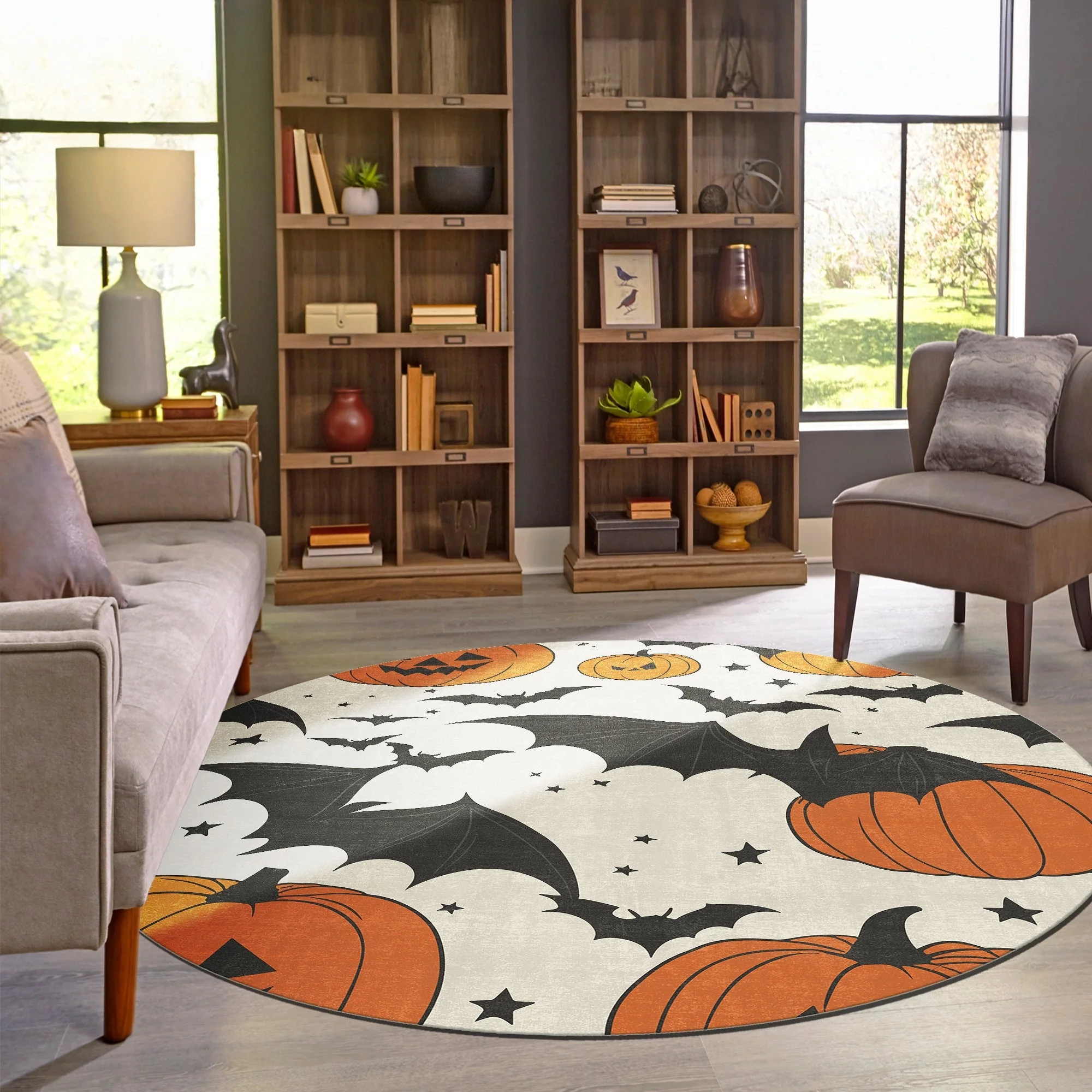 Halloween Pumpkin Rust And White Machine Washable Cotton Rug - Image 5