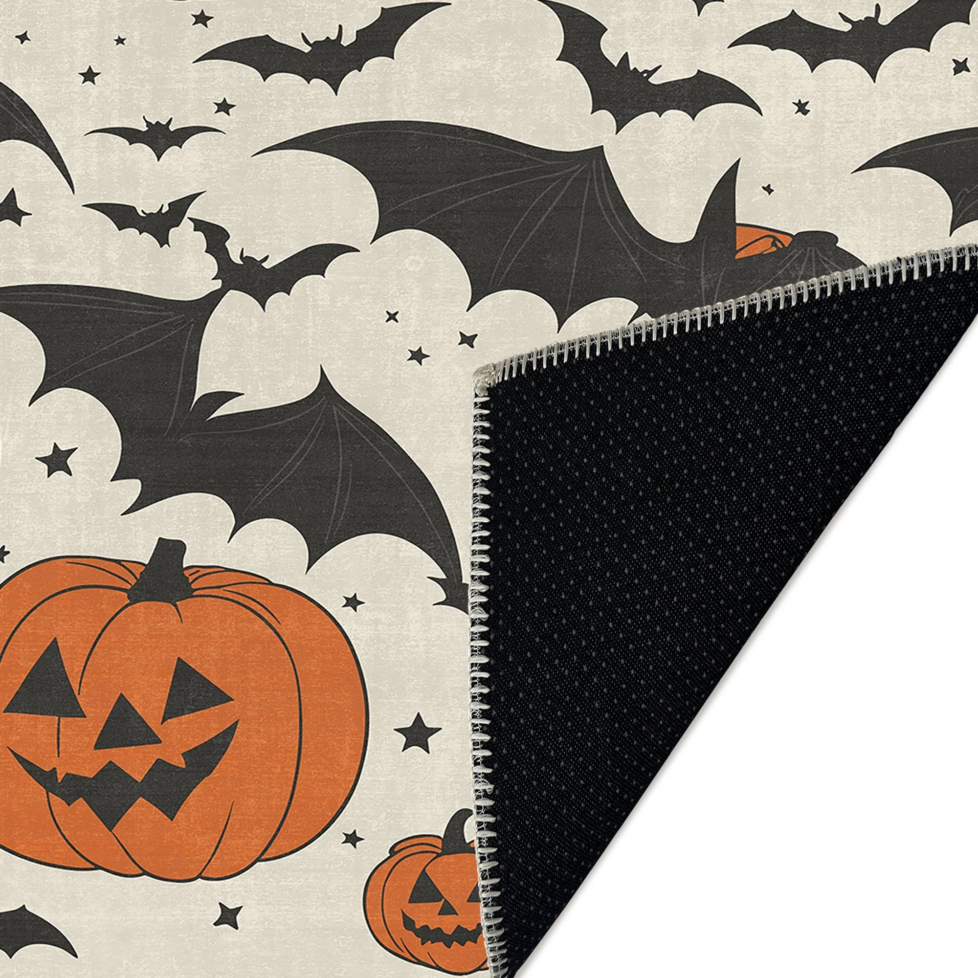 Halloween Pumpkin Rust And White Machine Washable Cotton Rug - Image 7