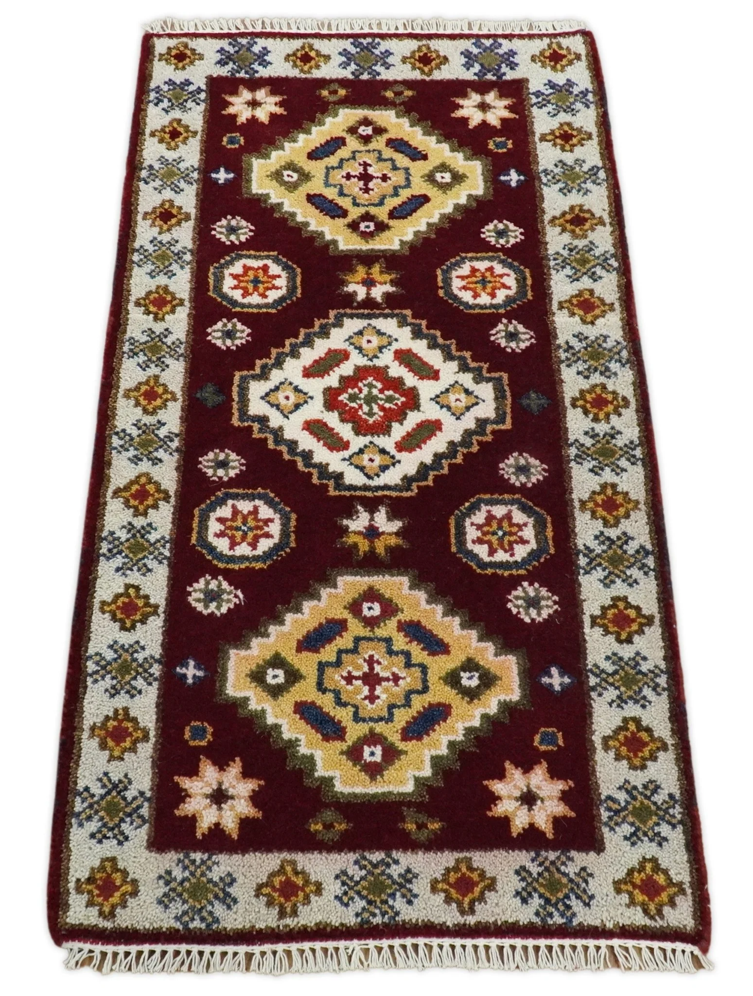 Hallway 2x4 Red and Beige Wool Hand Knotted traditional Persian Vintage Antique Southwestern Kazak | TRDCP29624 - Image 3