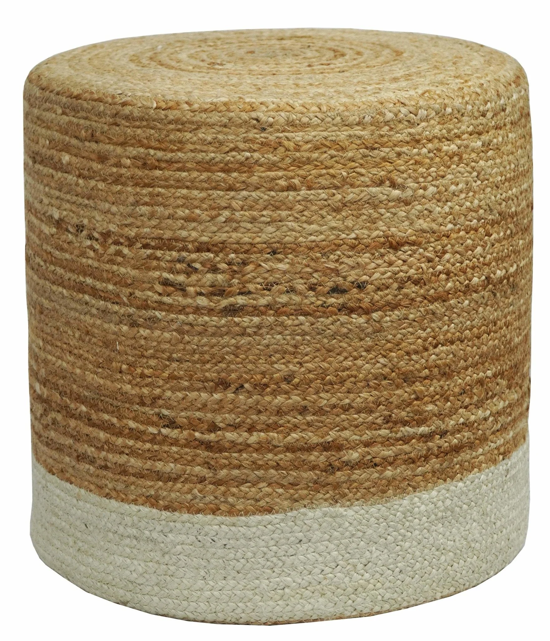 Natural Brown and White Jute Round Pouf, Hand Braided boho Pouf Ottoman Footstool, Side table, Seat , Foot Rest, Living Room, Bedroom | JP3 - Image 4
