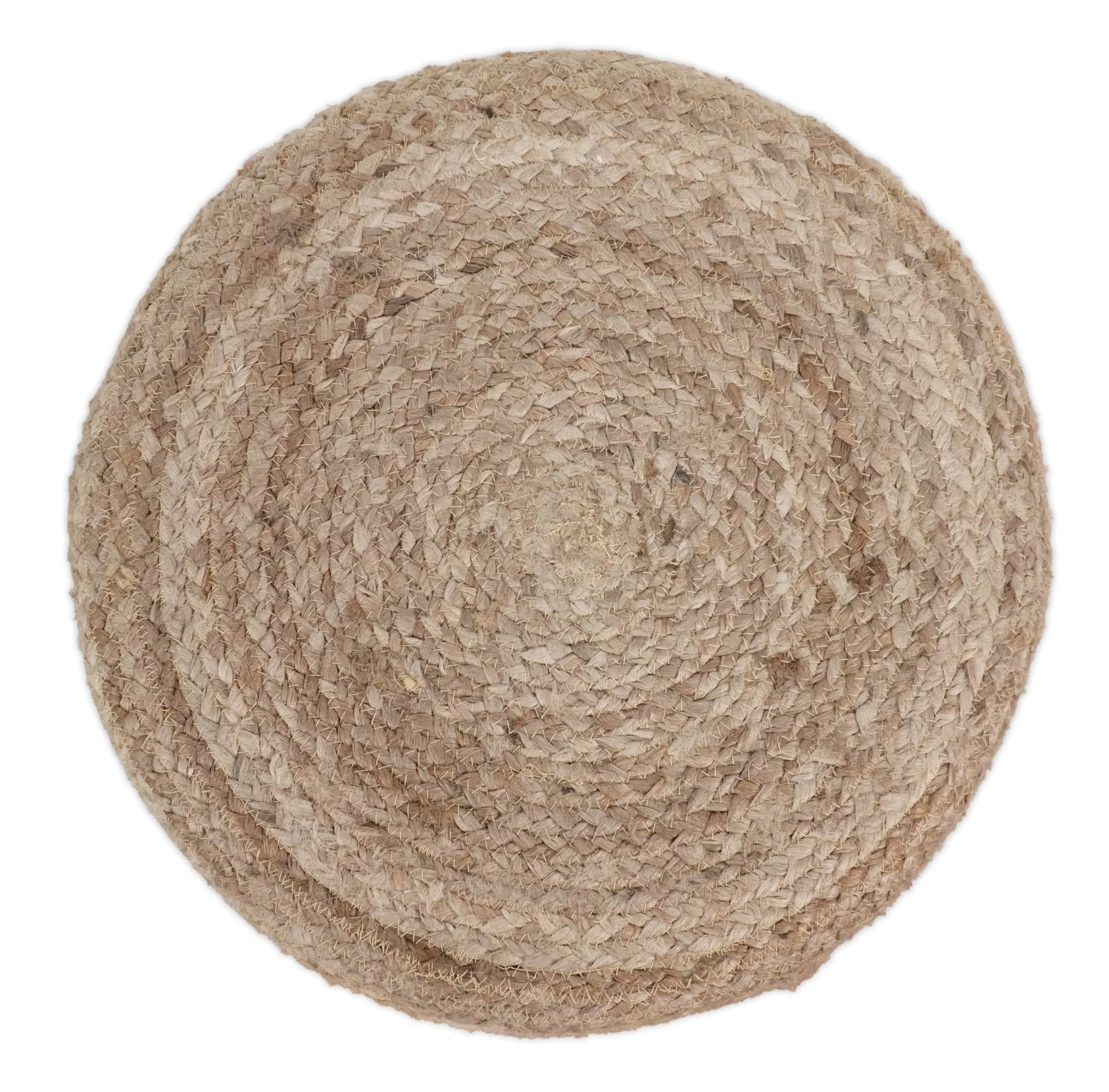 Hand Braided Natural Brown and White Jute Round Pouf - Image 5