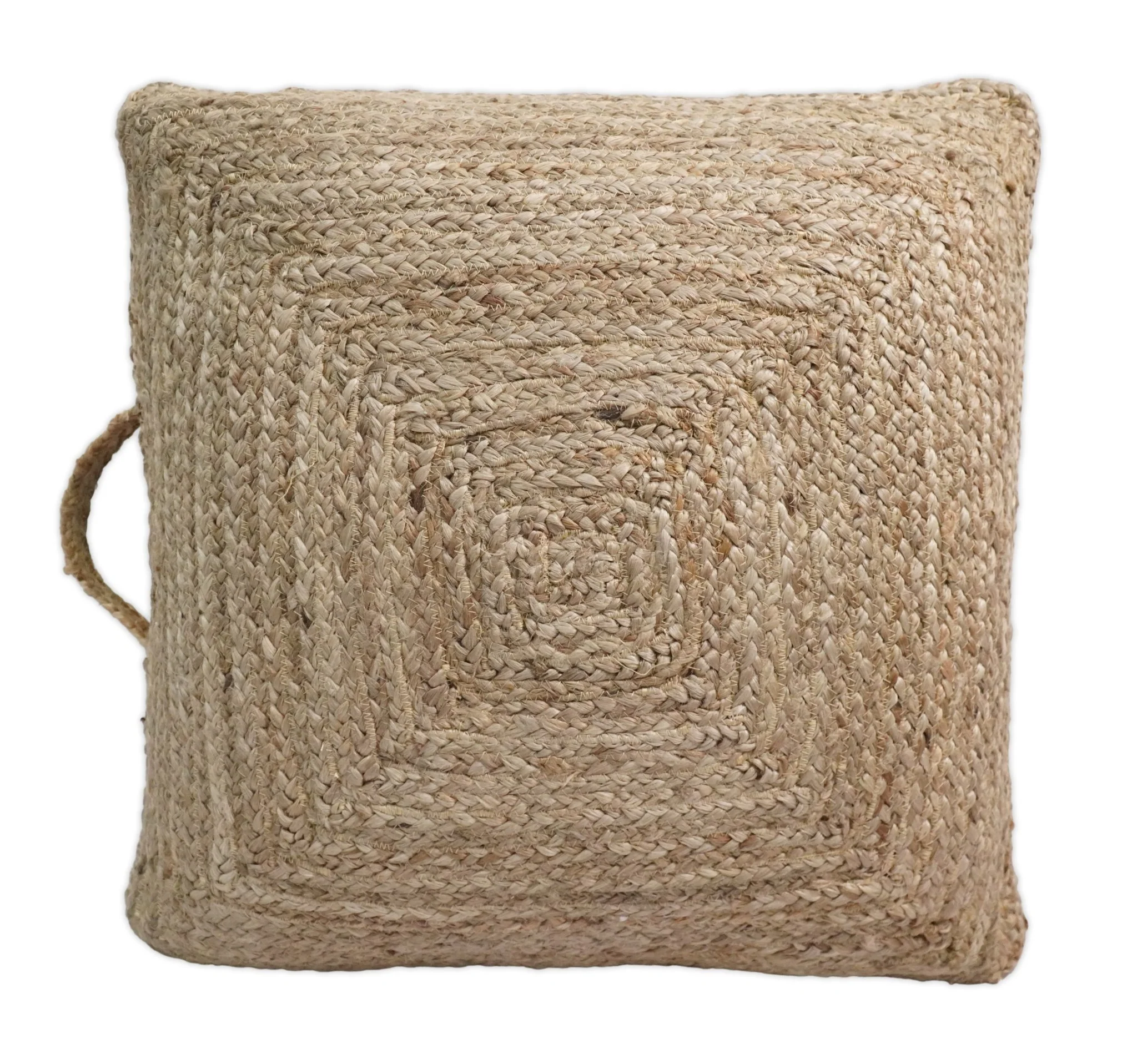Natural Brown Hand Braided boho square Jute Square Pouf - Image 2