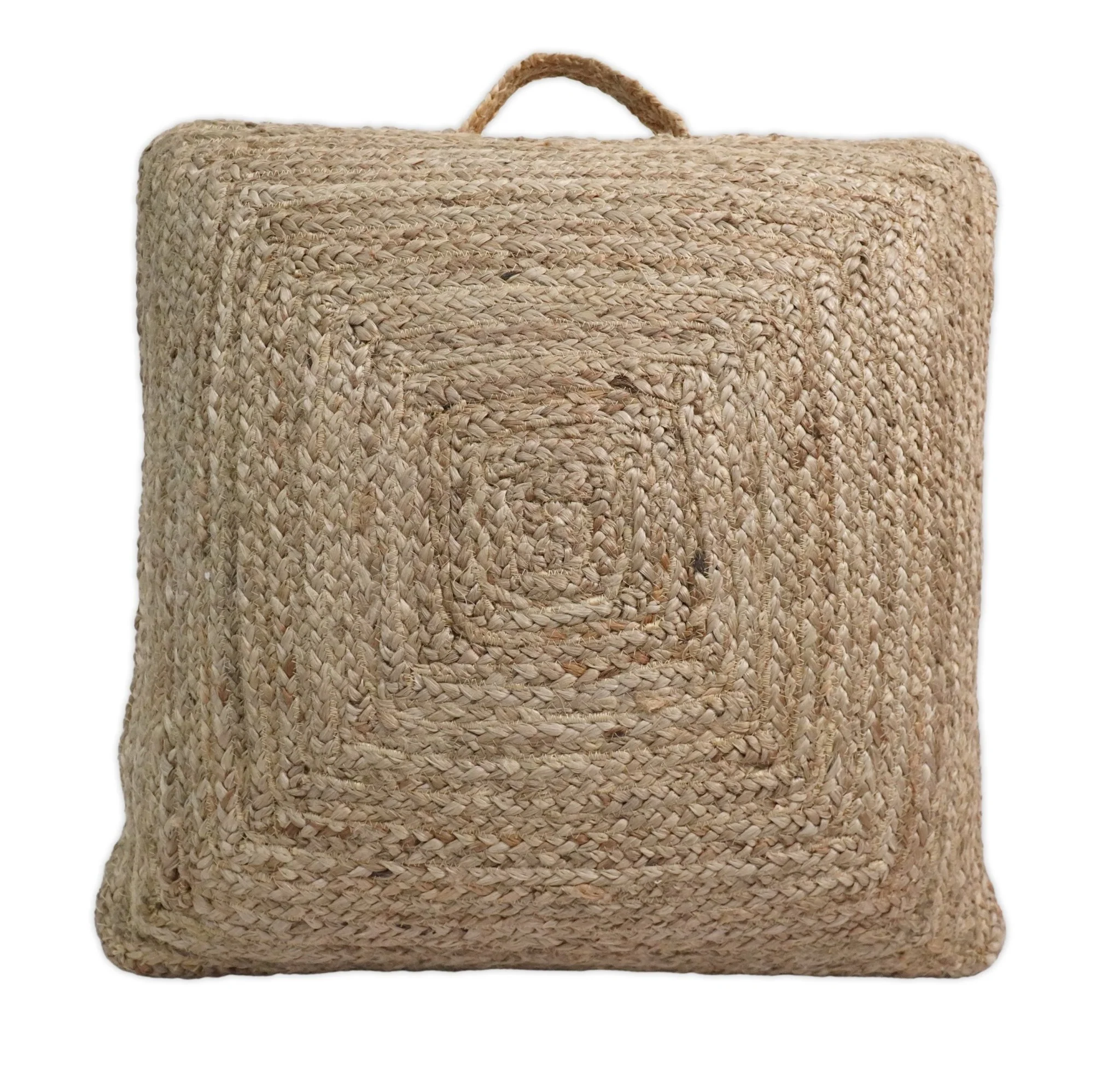 Natural Brown Hand Braided boho square Jute Square Pouf - Image 4