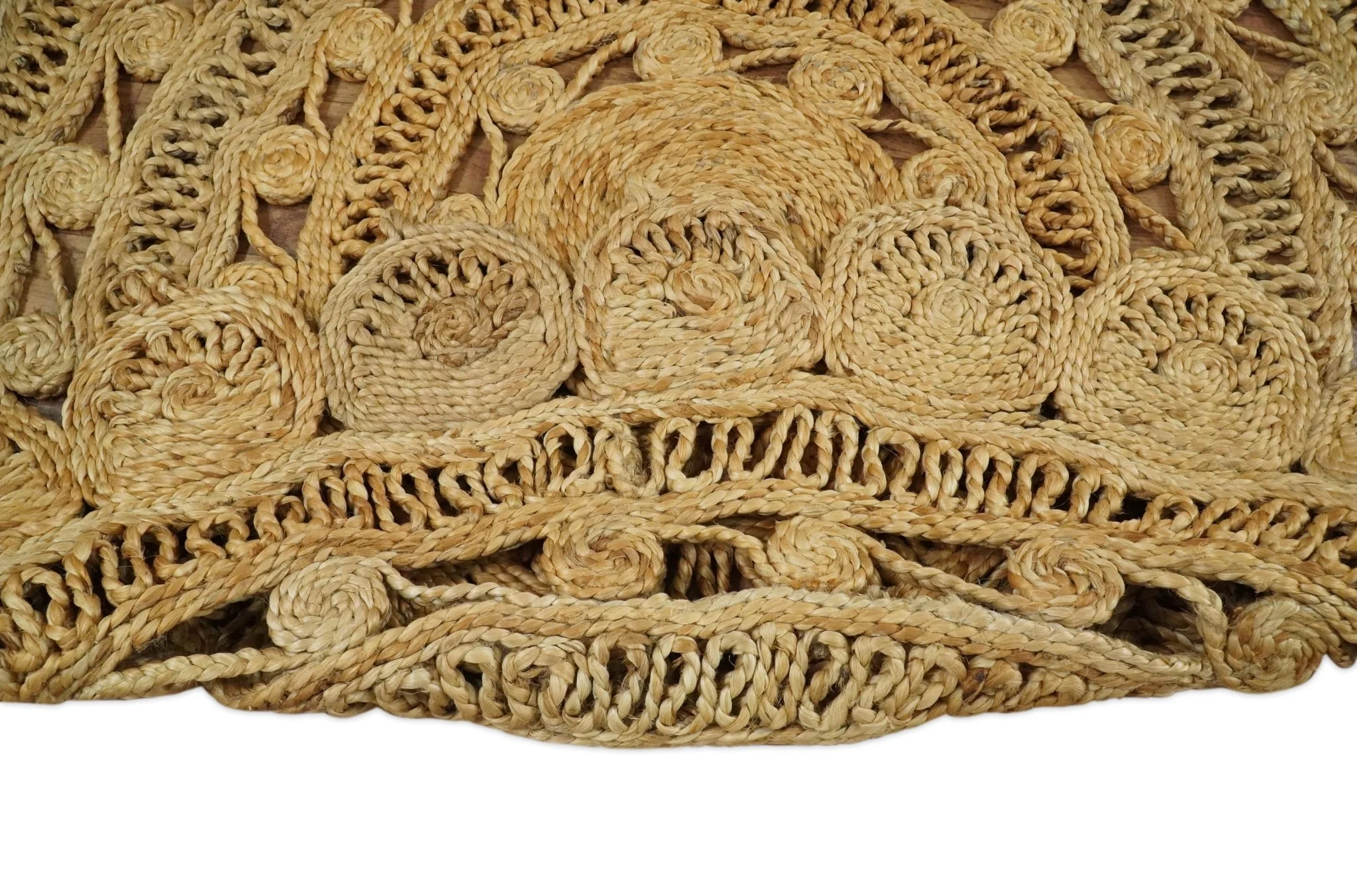 Hand Braided Solid Round Natural Brown Jute Silsal Rug | JR12 - Image 3