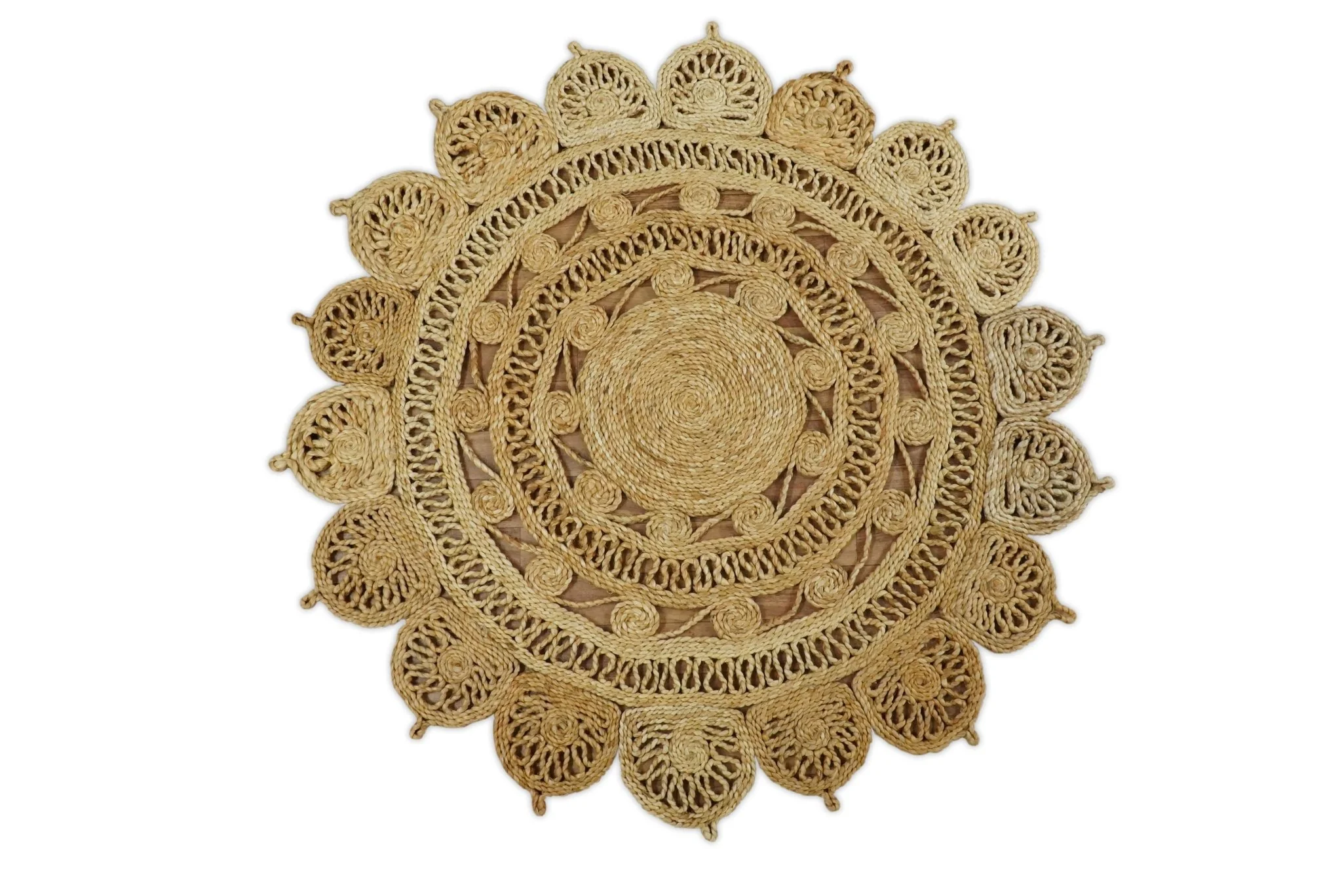 Hand Braided Solid Round Natural Brown Jute Silsal Rug | JR12 - Image 8