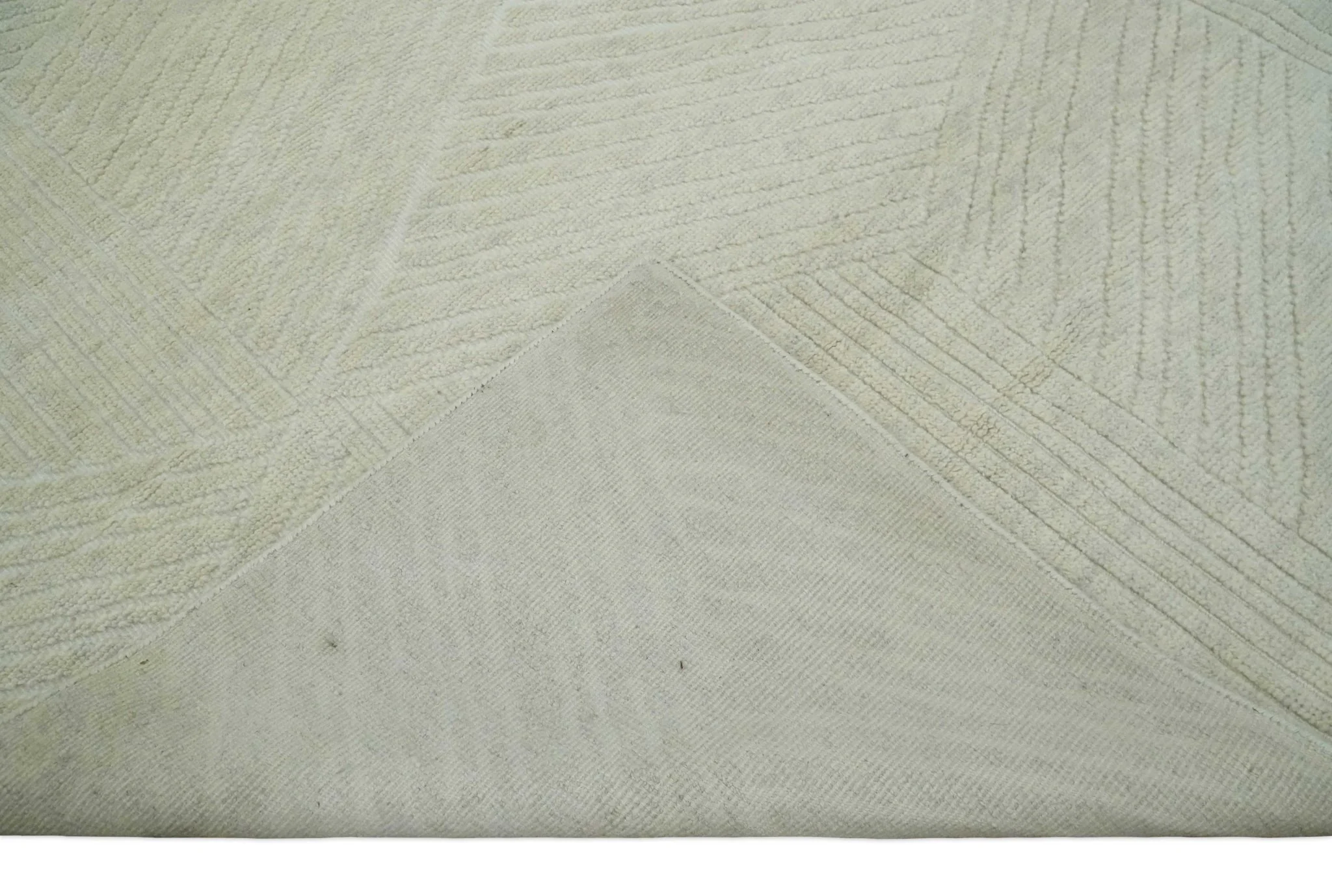 Hand carved Beige Geometrical Stripes Pattern Hand Knotted 9x12 Wool Area Rug - Image 7