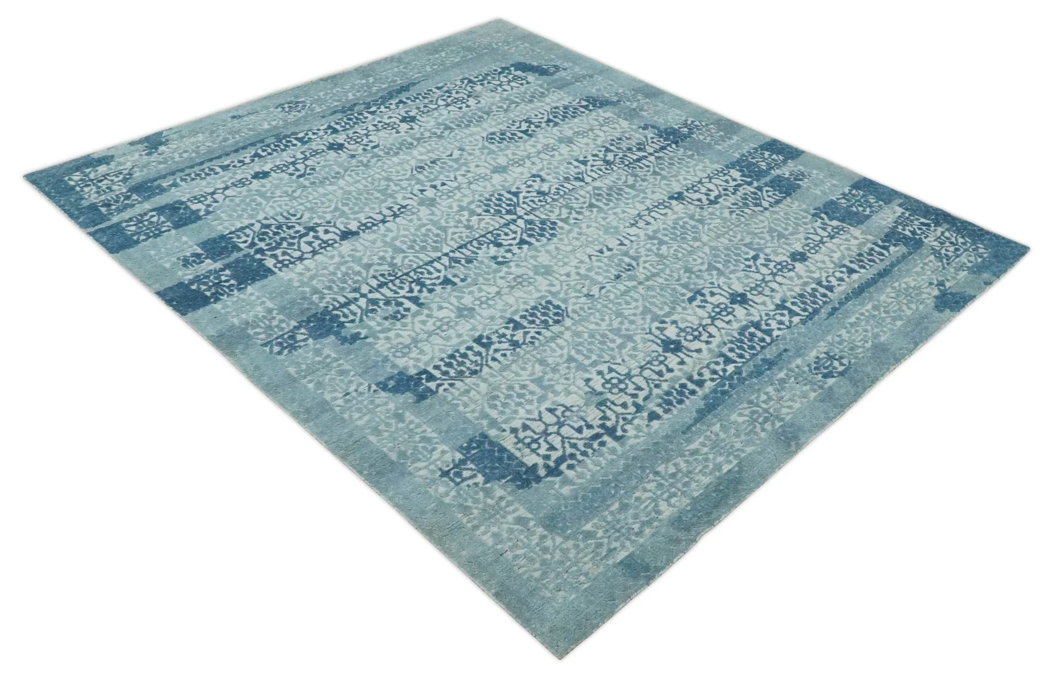 Hand carved Design Blue, Gray and silver Traditional Hand knotted 8x10 wool Area Rug - Image 10
