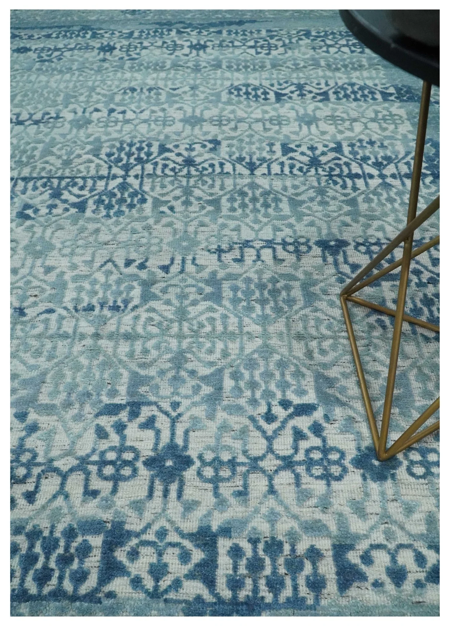 Hand carved Design Blue, Gray and silver Traditional Hand knotted 8x10 wool Area Rug - Image 2