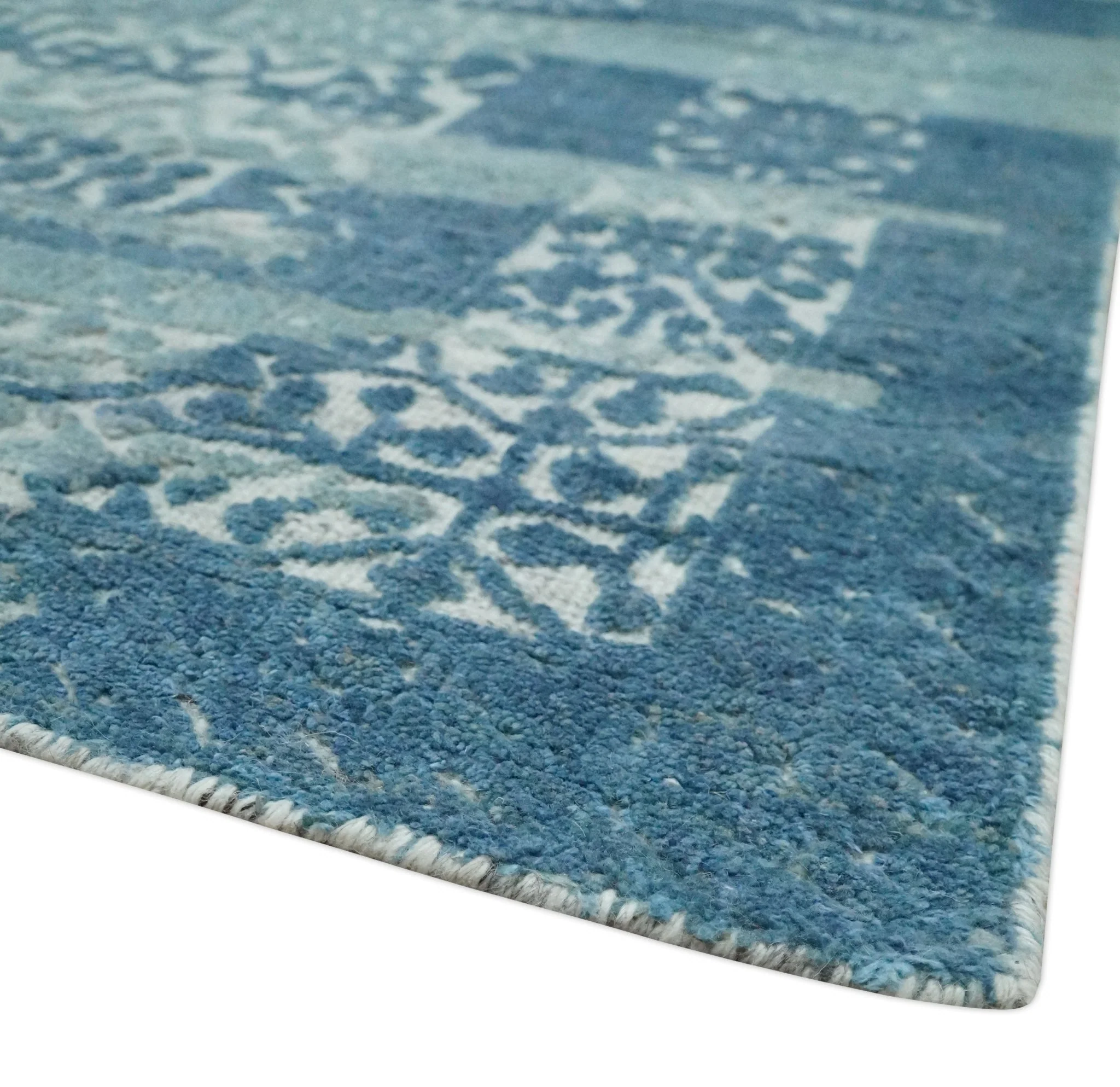 Hand carved Design Blue, Gray and silver Traditional Hand knotted 8x10 wool Area Rug - Image 5