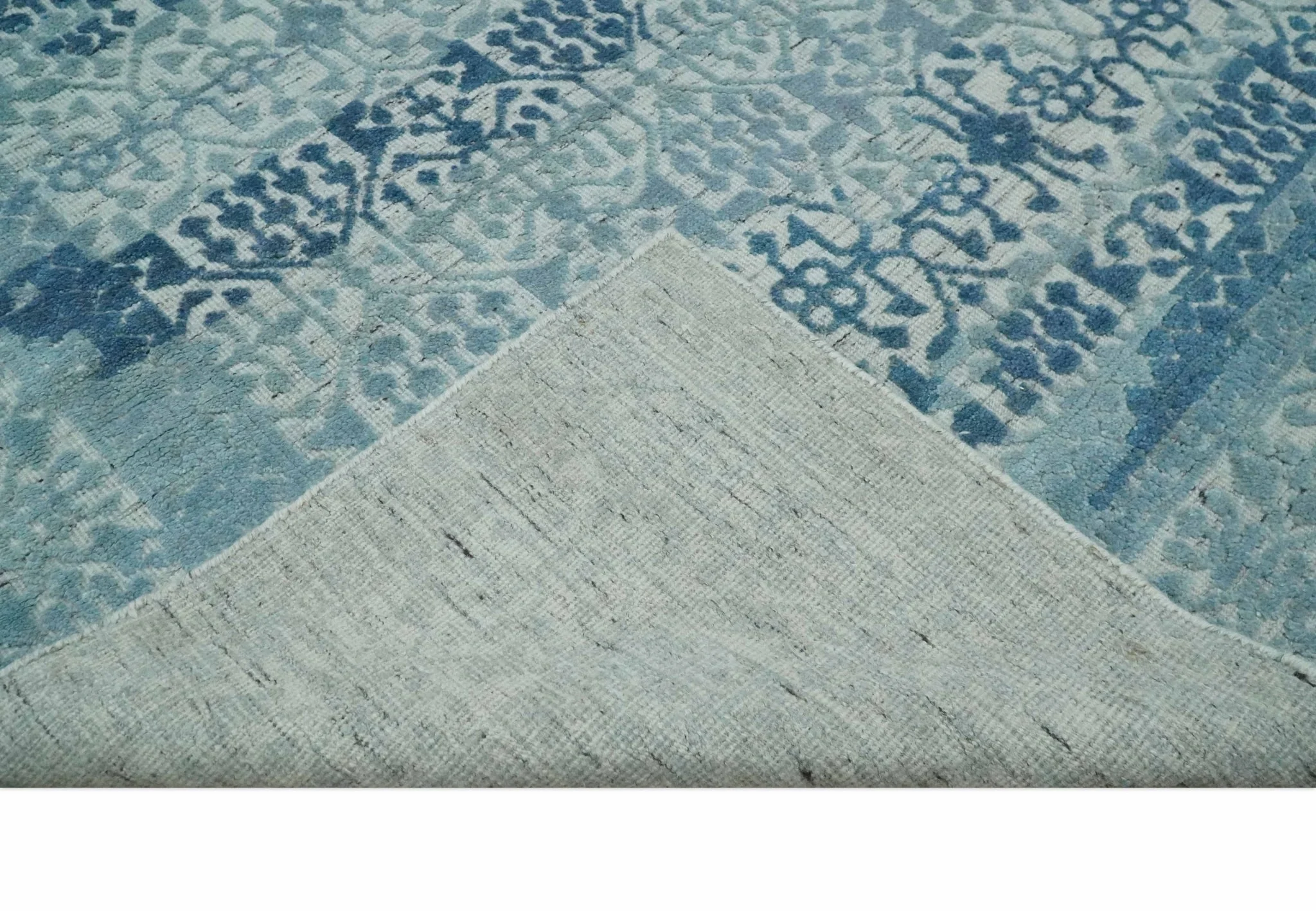 Hand carved Design Blue, Gray and silver Traditional Hand knotted 8x10 wool Area Rug - Image 8