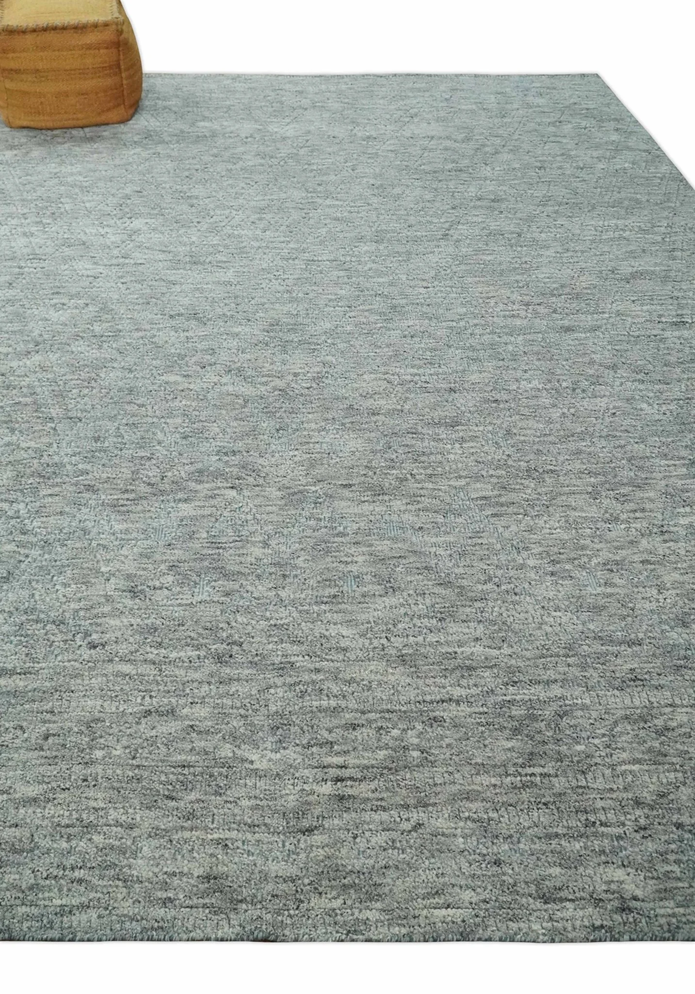 Hand carved Geometrical Design Ivory, Gray and Charcoal Hand knotted wool Area Rug - Image 3