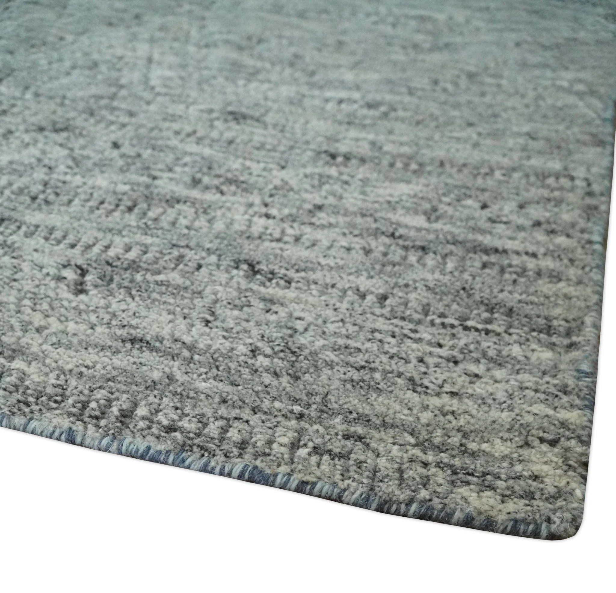 Hand carved Geometrical Design Ivory, Gray and Charcoal Hand knotted wool Area Rug - Image 5