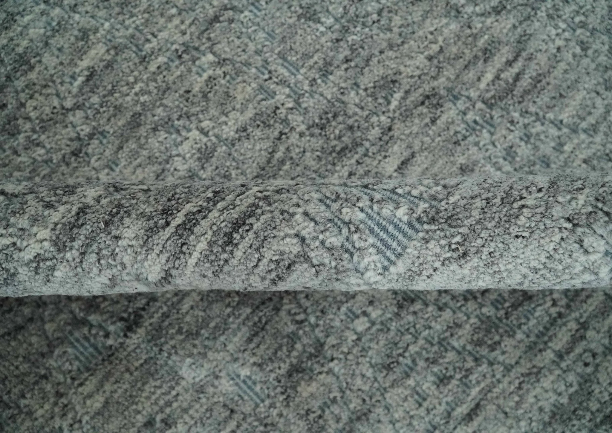 Hand carved Geometrical Design Ivory, Gray and Charcoal Hand knotted wool Area Rug - Image 6