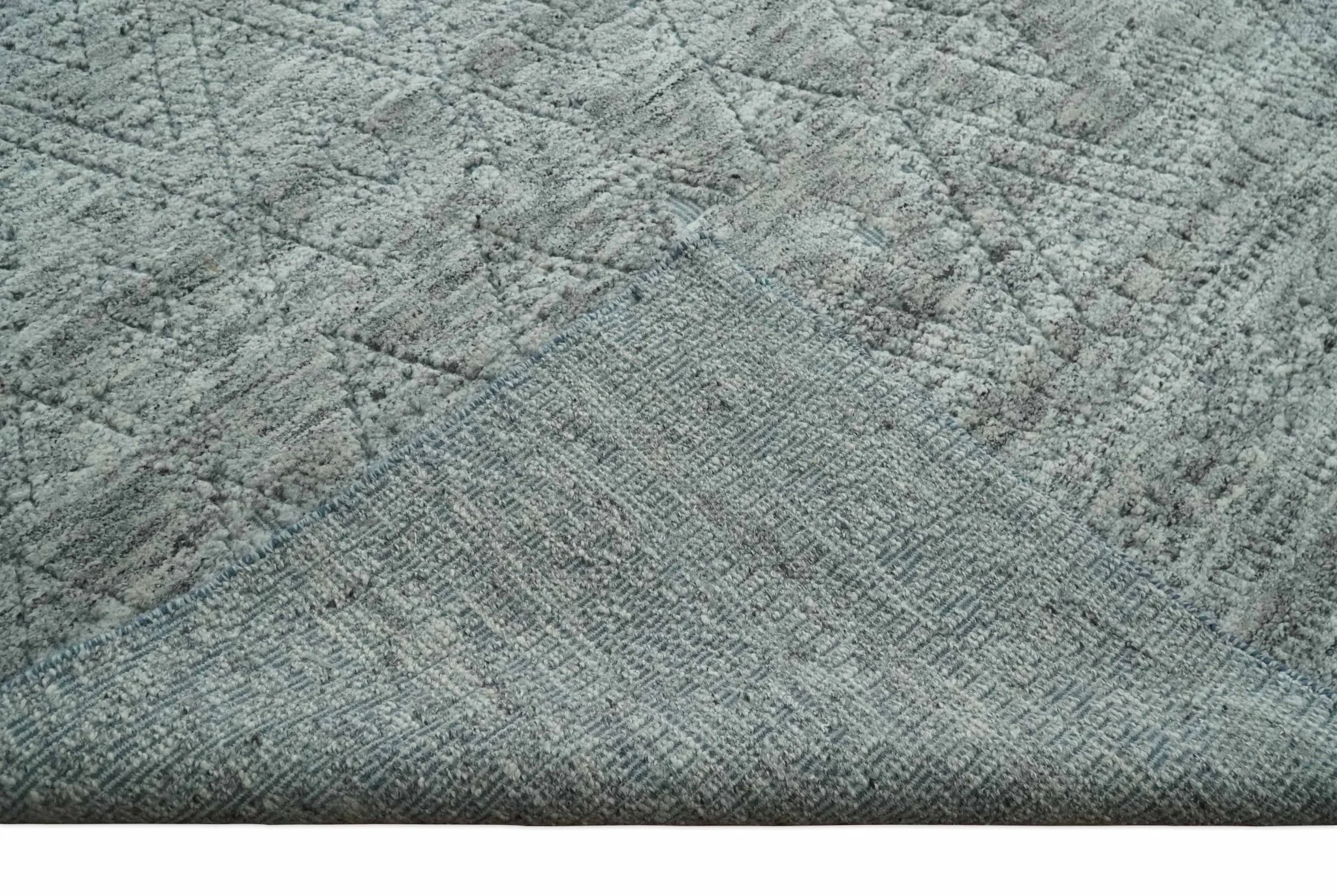 Hand carved Geometrical Design Ivory, Gray and Charcoal Hand knotted wool Area Rug - Image 7