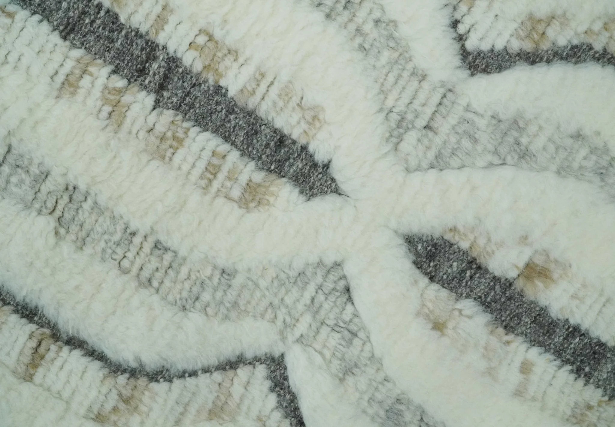 Hand Carved Texture Ivory, Gray, Charcoal and Beige Moroccan Style Modern Stripes Design 5x8 wool Area Rug - Image 5