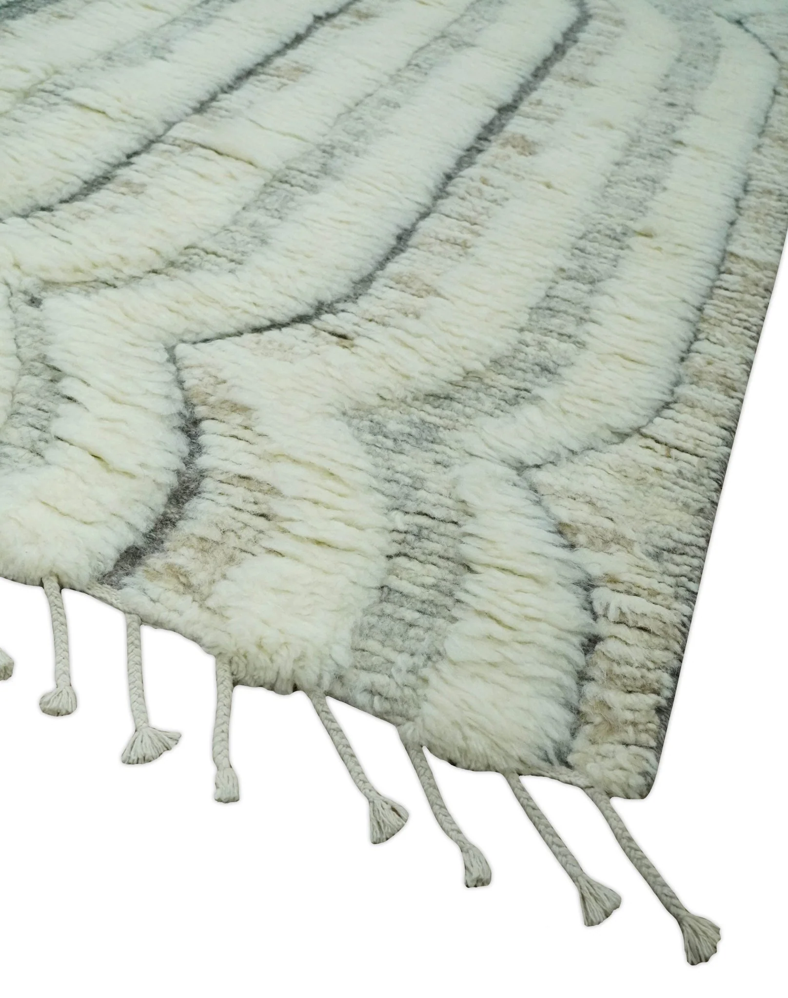 Hand Carved Texture Ivory, Gray, Charcoal and Beige Moroccan Style Modern Stripes Design 5x8 wool Area Rug - Image 6
