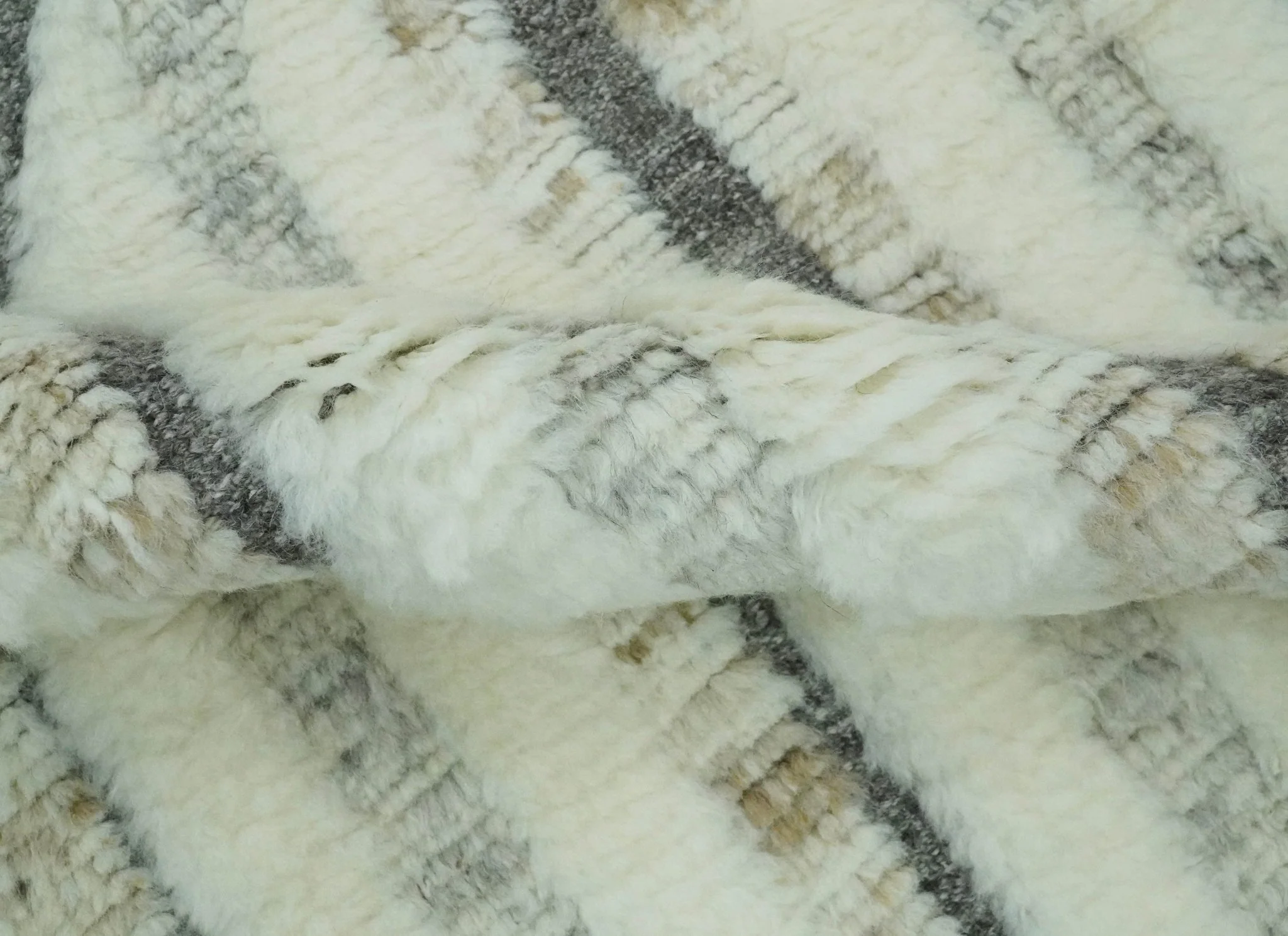 Hand Carved Texture Ivory, Gray, Charcoal and Beige Moroccan Style Modern Stripes Design 5x8 wool Area Rug - Image 7