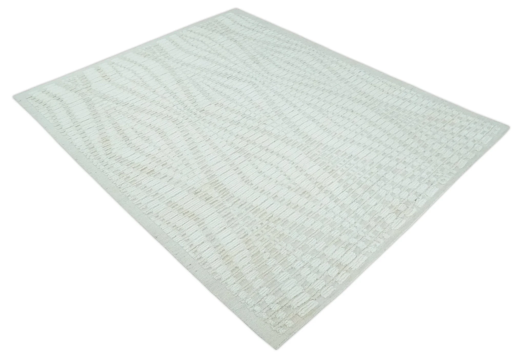 Hand carved Ivory Traditional Geometrical Pattern Hand Knotted 7.10x9.8 Wool Area Rug - Image 9