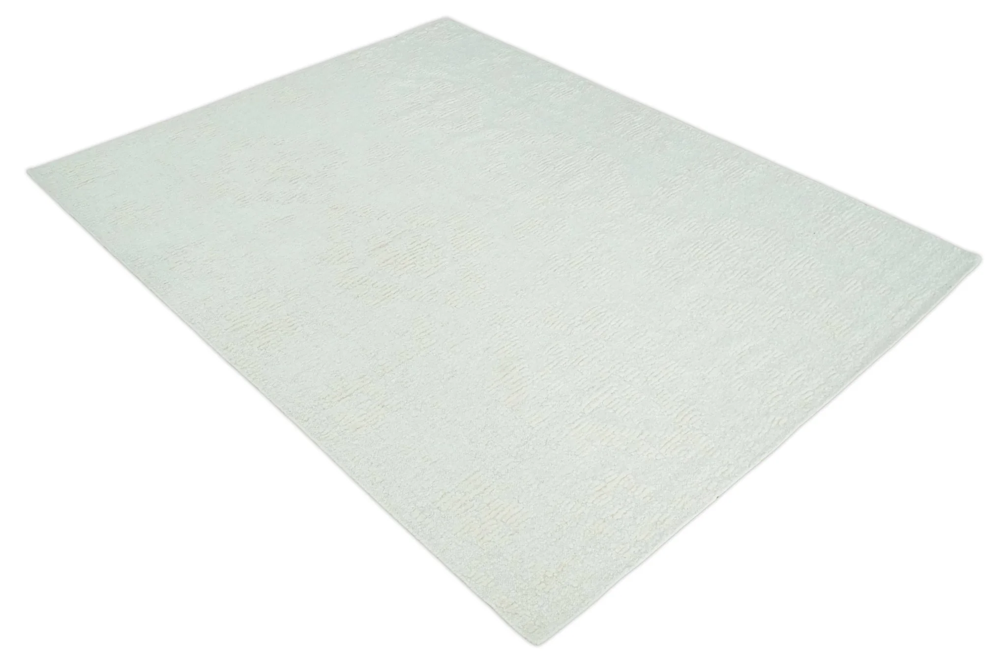 Hand carved Ivory Traditional Hand Knotted 8x10 high low Wool Area Rug - Image 8