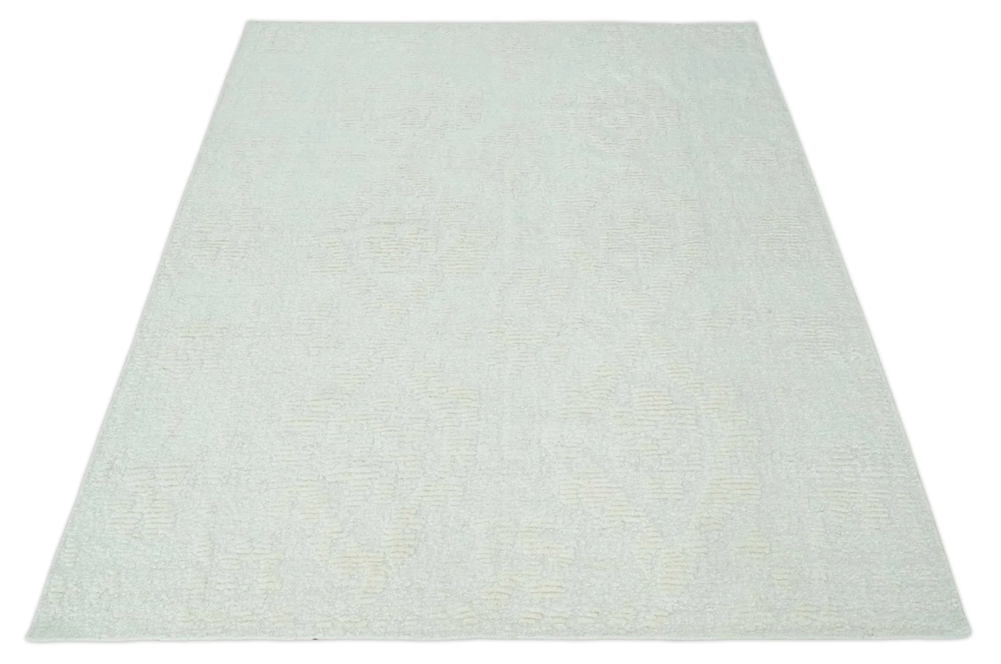 Hand carved Ivory Traditional Hand Knotted 8x10 high low Wool Area Rug - Image 9