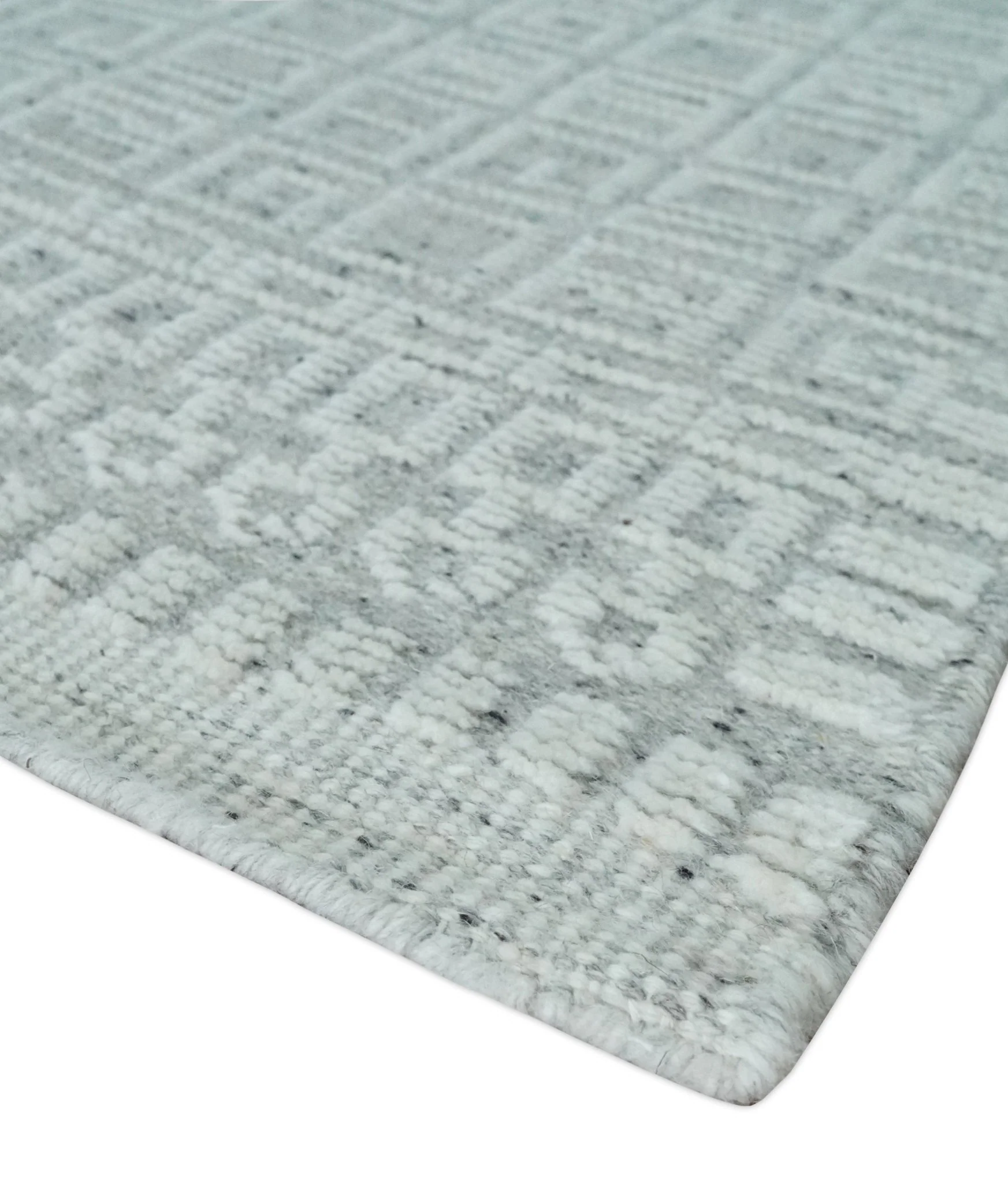 Hand carved Silver and Charcoal Traditional Geometrical Pattern Hand Knotted 8.2x10.6 Wool Area Rug - Image 4
