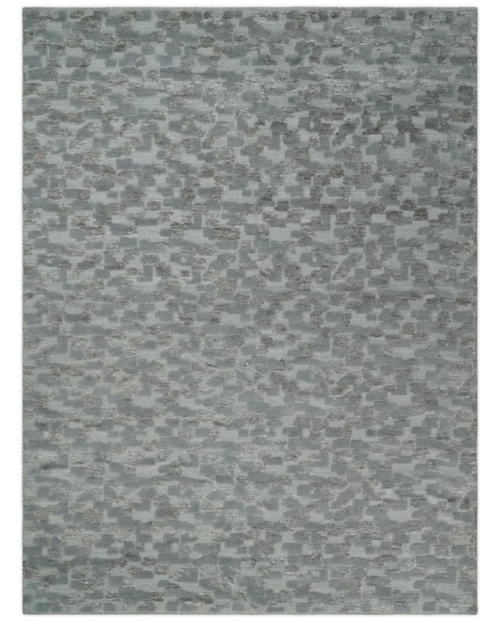 Hand carved Silver, Gray and Brown Traditional Geometrical Pattern Hand Knotted 8x10 and 9x12 Wool and Silk Area Rug - Image 11