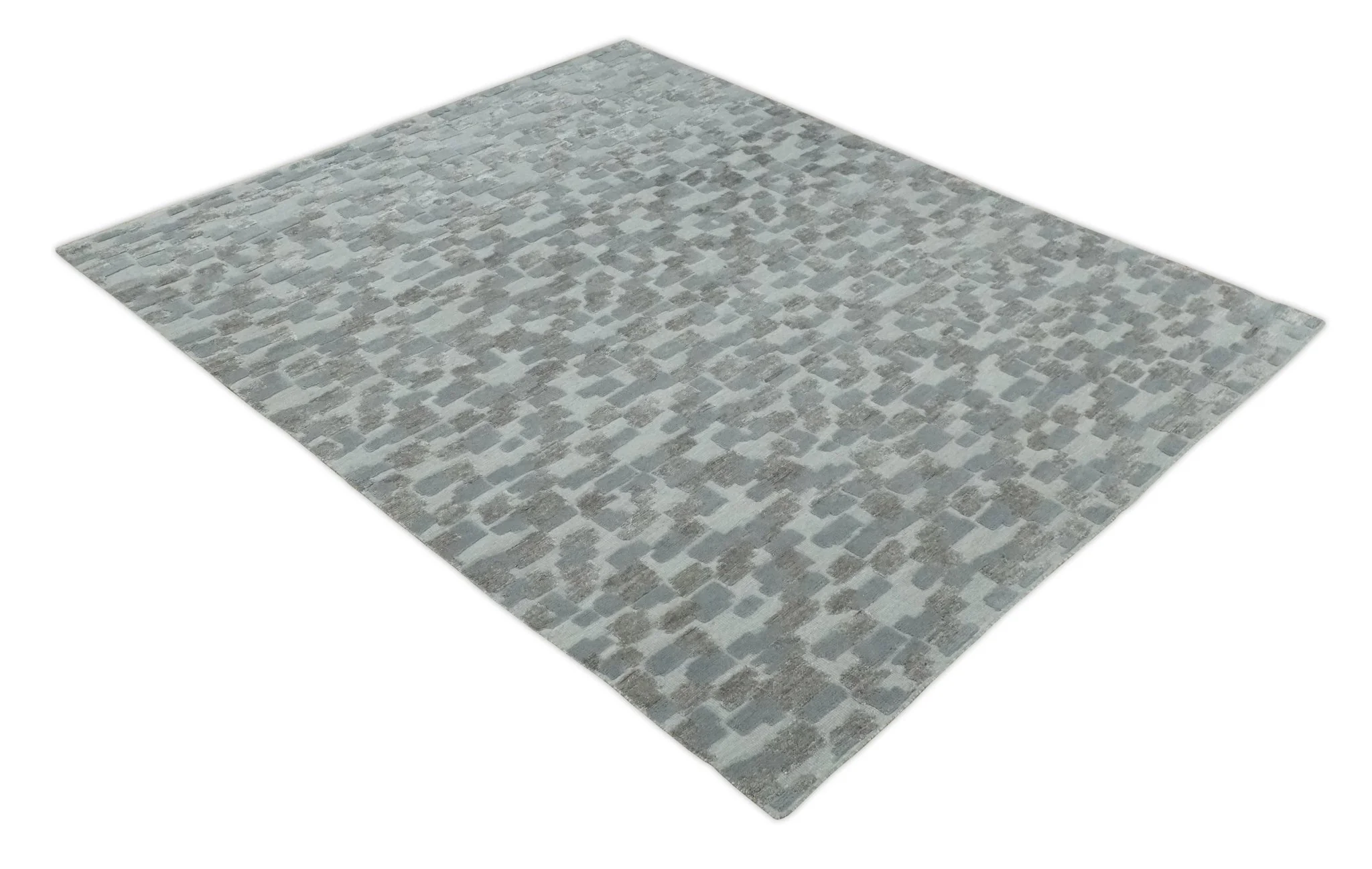Hand carved Silver, Gray and Brown Traditional Geometrical Pattern Hand Knotted 8x10 and 9x12 Wool and Silk Area Rug - Image 9