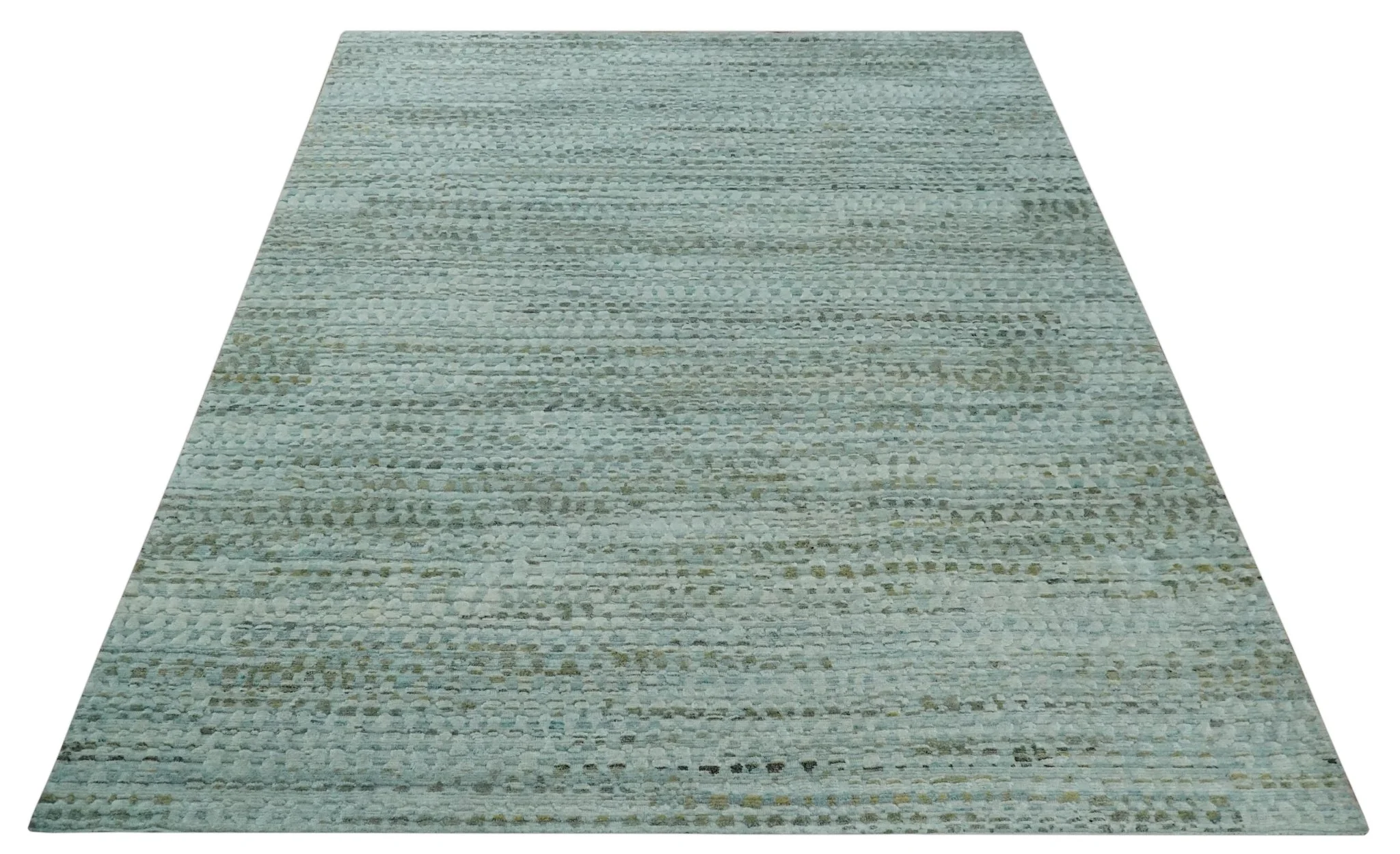 8x11 Contemporary Texture Blue, Silver and Green Hand knotted wool Area Rug - Image 10