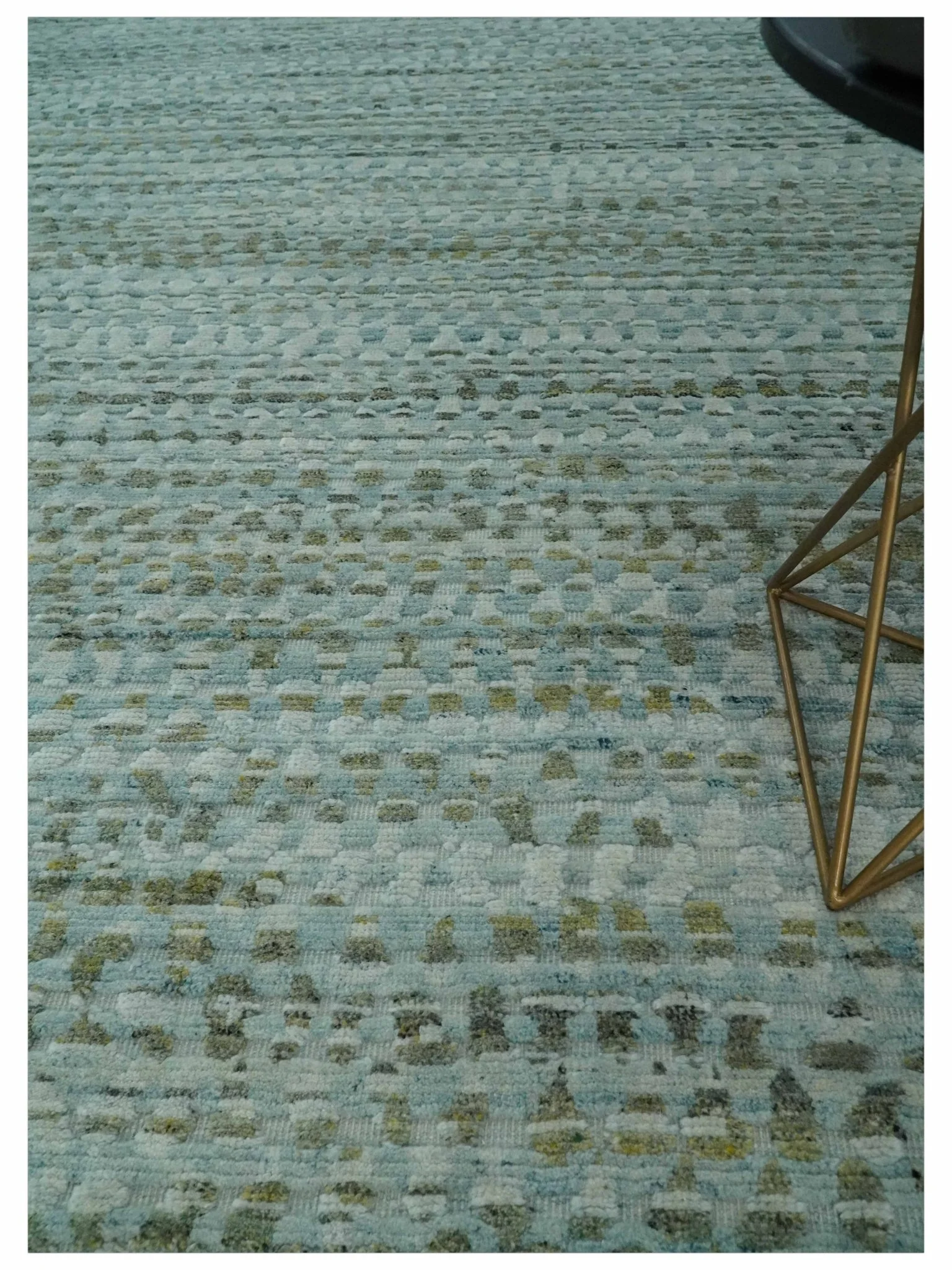 8x11 Contemporary Texture Blue, Silver and Green Hand knotted wool Area Rug - Image 2