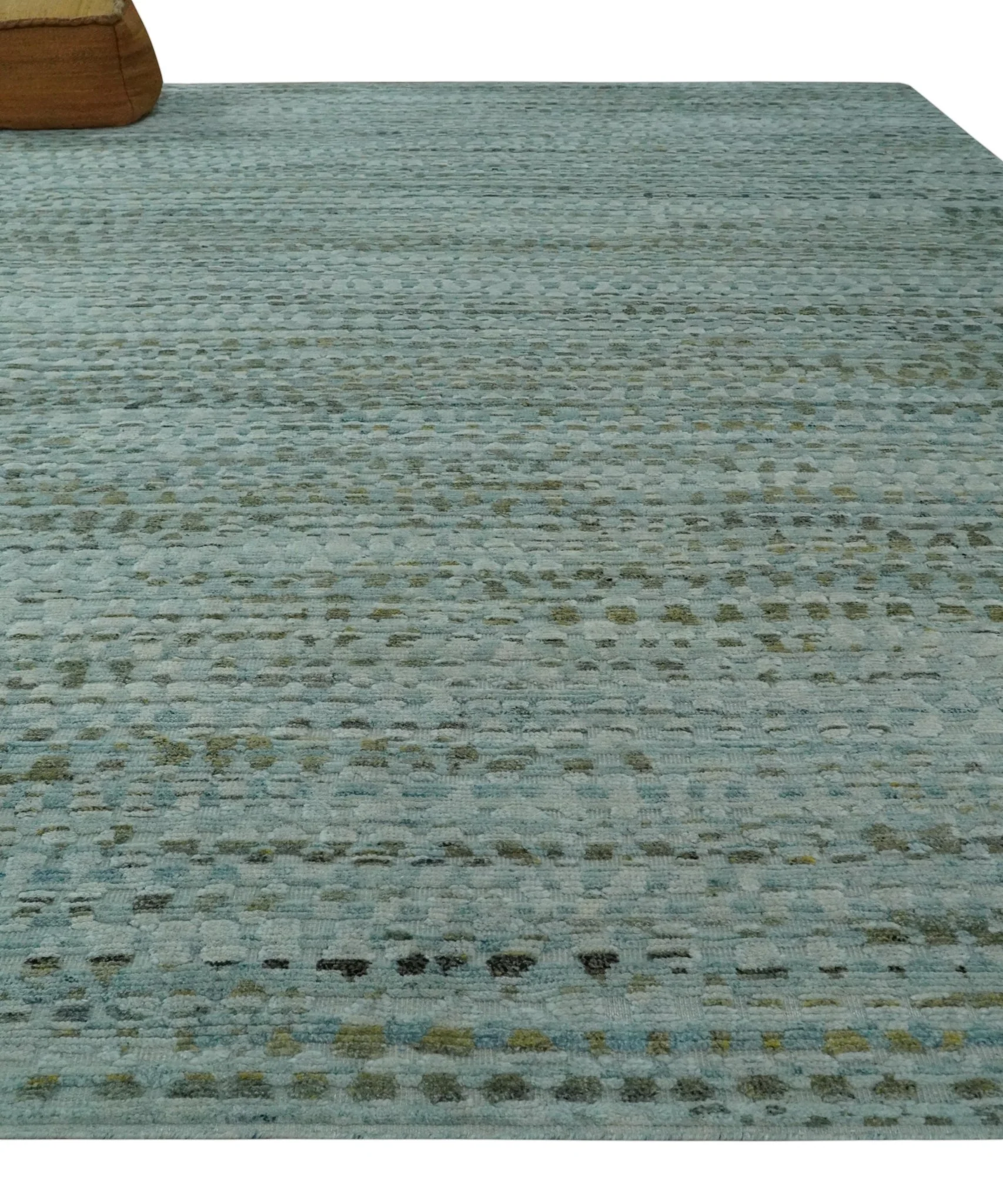 8x11 Contemporary Texture Blue, Silver and Green Hand knotted wool Area Rug - Image 3