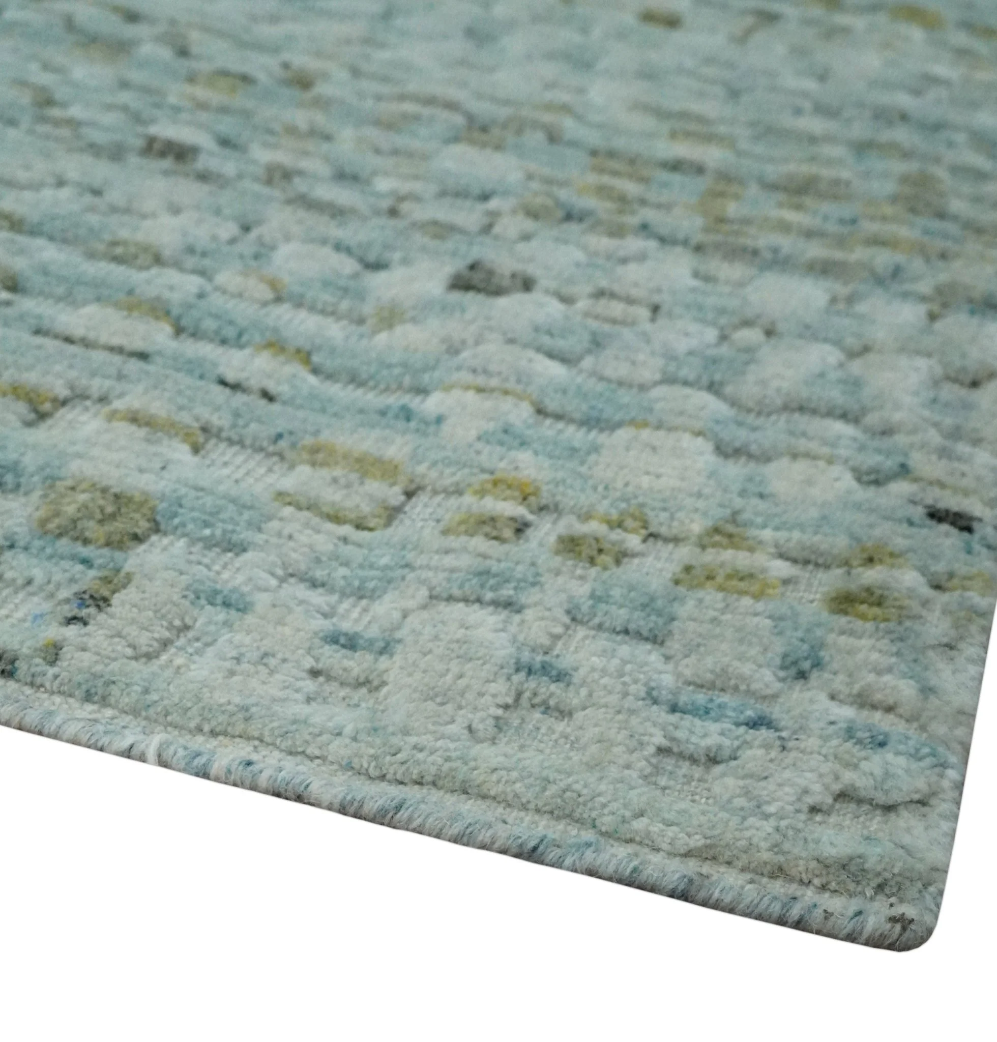 8x11 Contemporary Texture Blue, Silver and Green Hand knotted wool Area Rug - Image 5