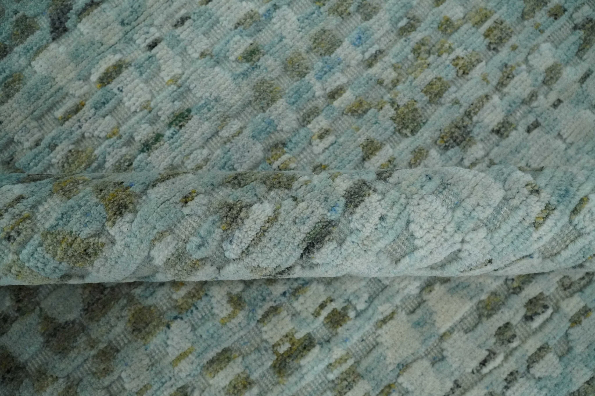 8x11 Contemporary Texture Blue, Silver and Green Hand knotted wool Area Rug - Image 6