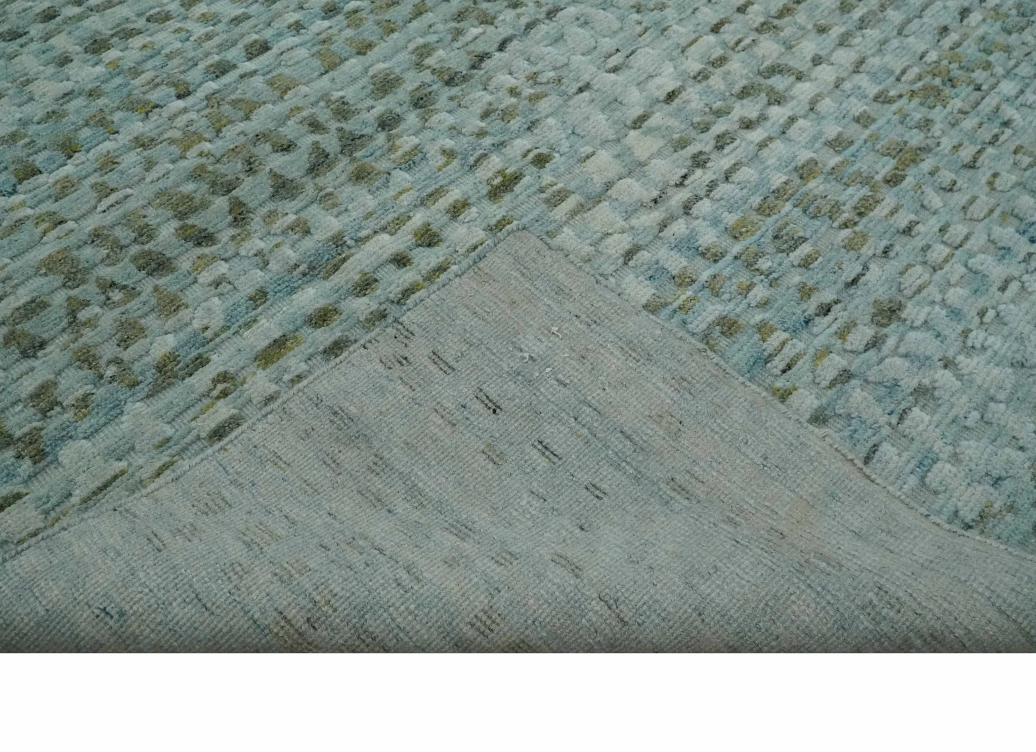 8x11 Contemporary Texture Blue, Silver and Green Hand knotted wool Area Rug - Image 7
