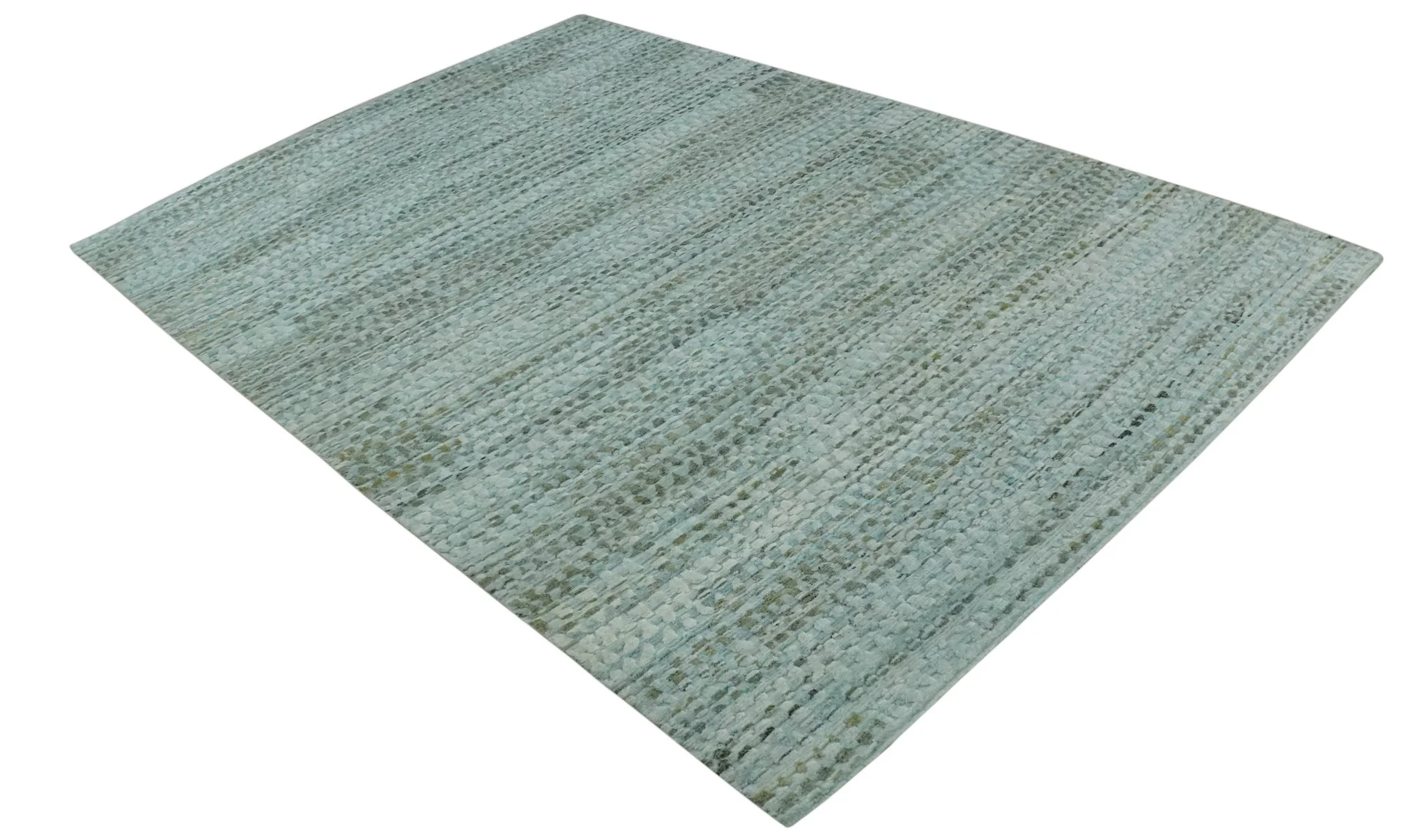 8x11 Contemporary Texture Blue, Silver and Green Hand knotted wool Area Rug - Image 9