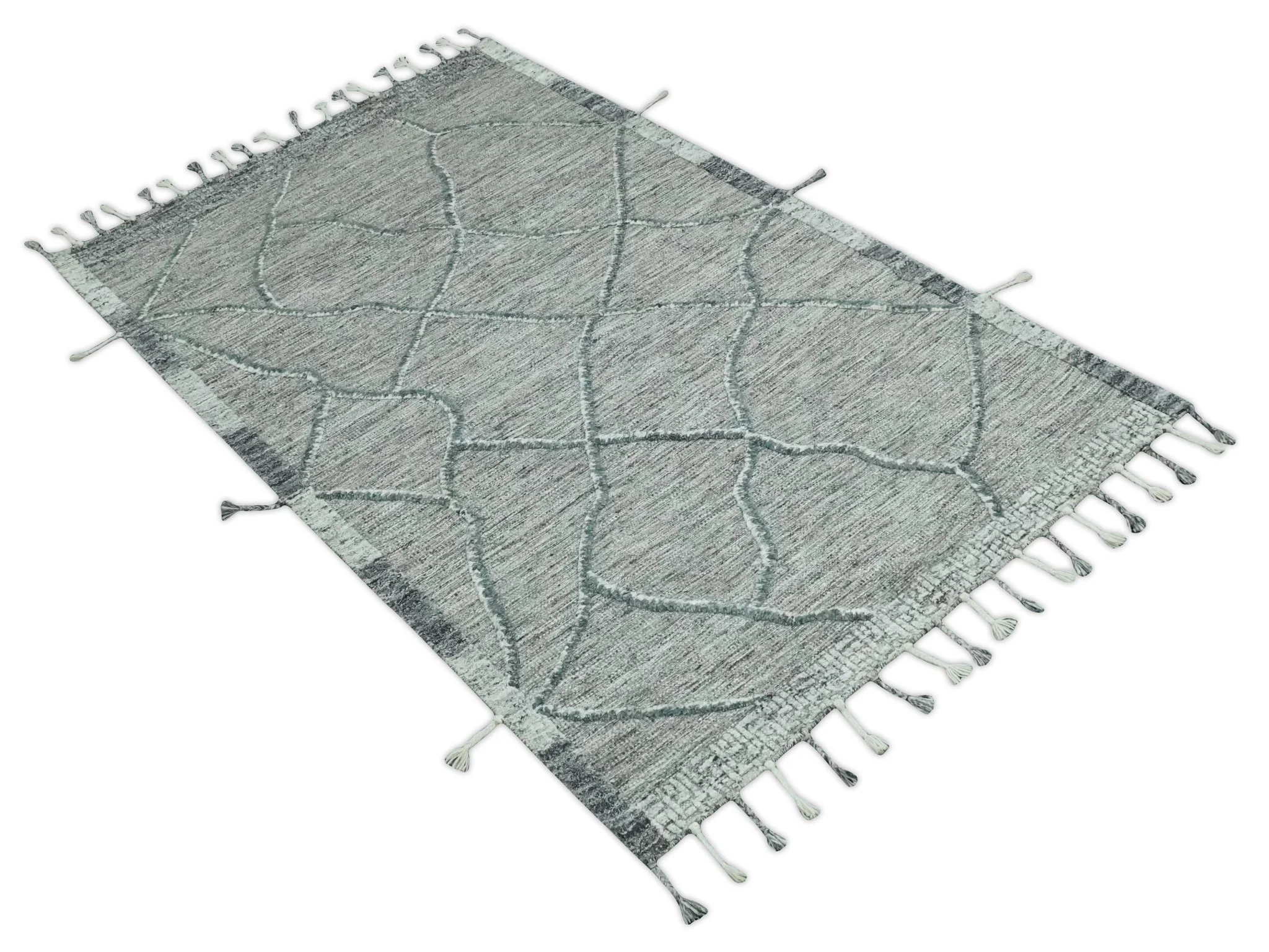 Modern Geometrical Hand carved Texture Gray, Ivory and Charcoal Hand Knotted 5x8 wool Area Rug - Image 10
