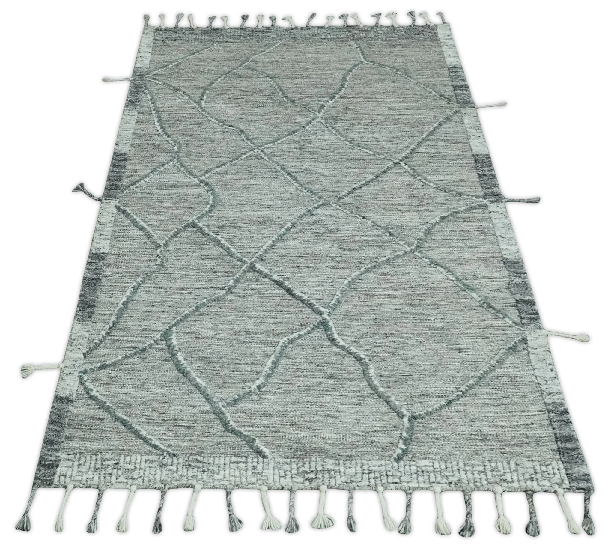 Modern Geometrical Hand carved Texture Gray, Ivory and Charcoal Hand Knotted 5x8 wool Area Rug - Image 11