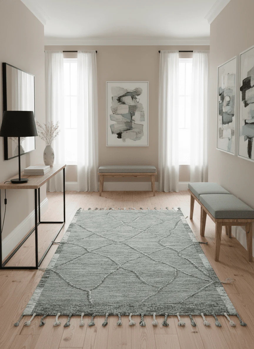 Modern Geometrical Hand carved Texture Gray, Ivory and Charcoal Hand Knotted 5x8 wool Area Rug - Image 2