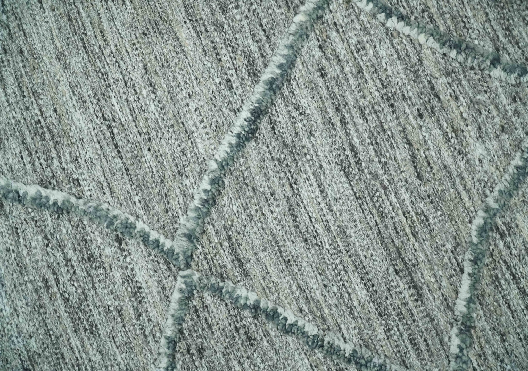 Modern Geometrical Hand carved Texture Gray, Ivory and Charcoal Hand Knotted 5x8 wool Area Rug - Image 5