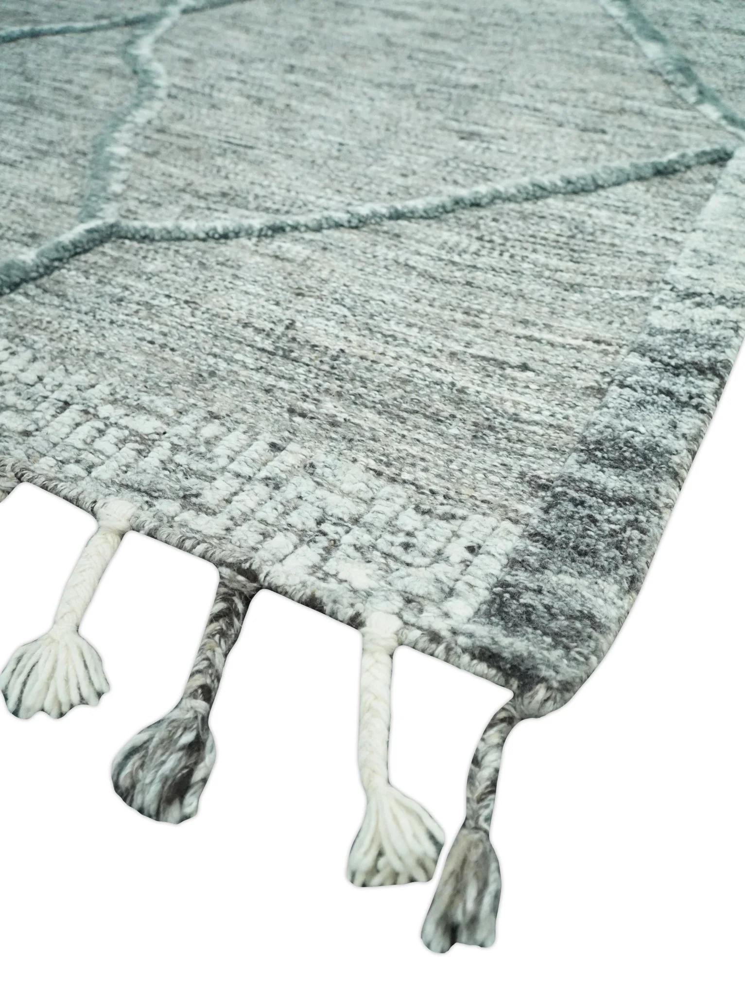 Modern Geometrical Hand carved Texture Gray, Ivory and Charcoal Hand Knotted 5x8 wool Area Rug - Image 6