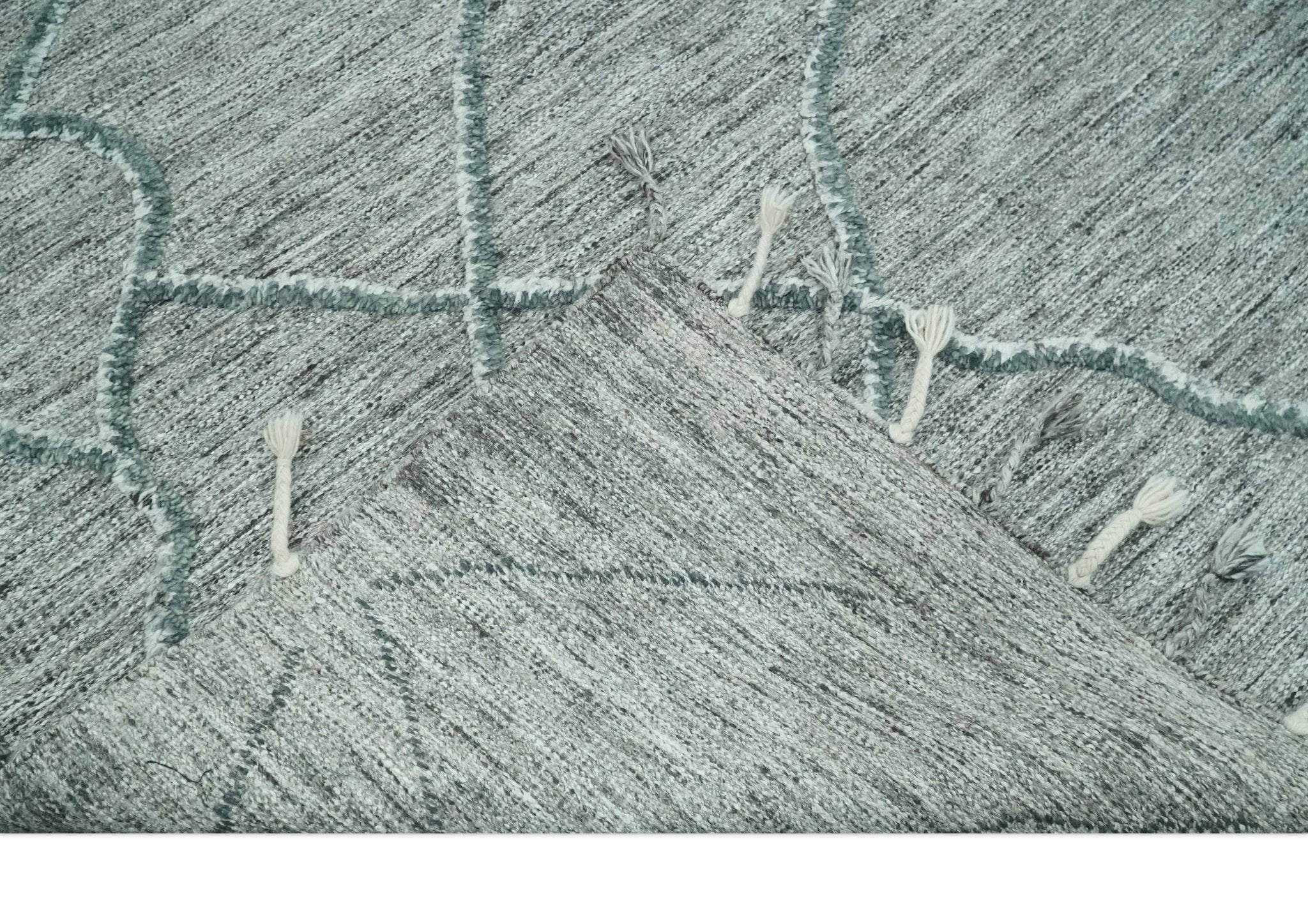 Modern Geometrical Hand carved Texture Gray, Ivory and Charcoal Hand Knotted 5x8 wool Area Rug - Image 8