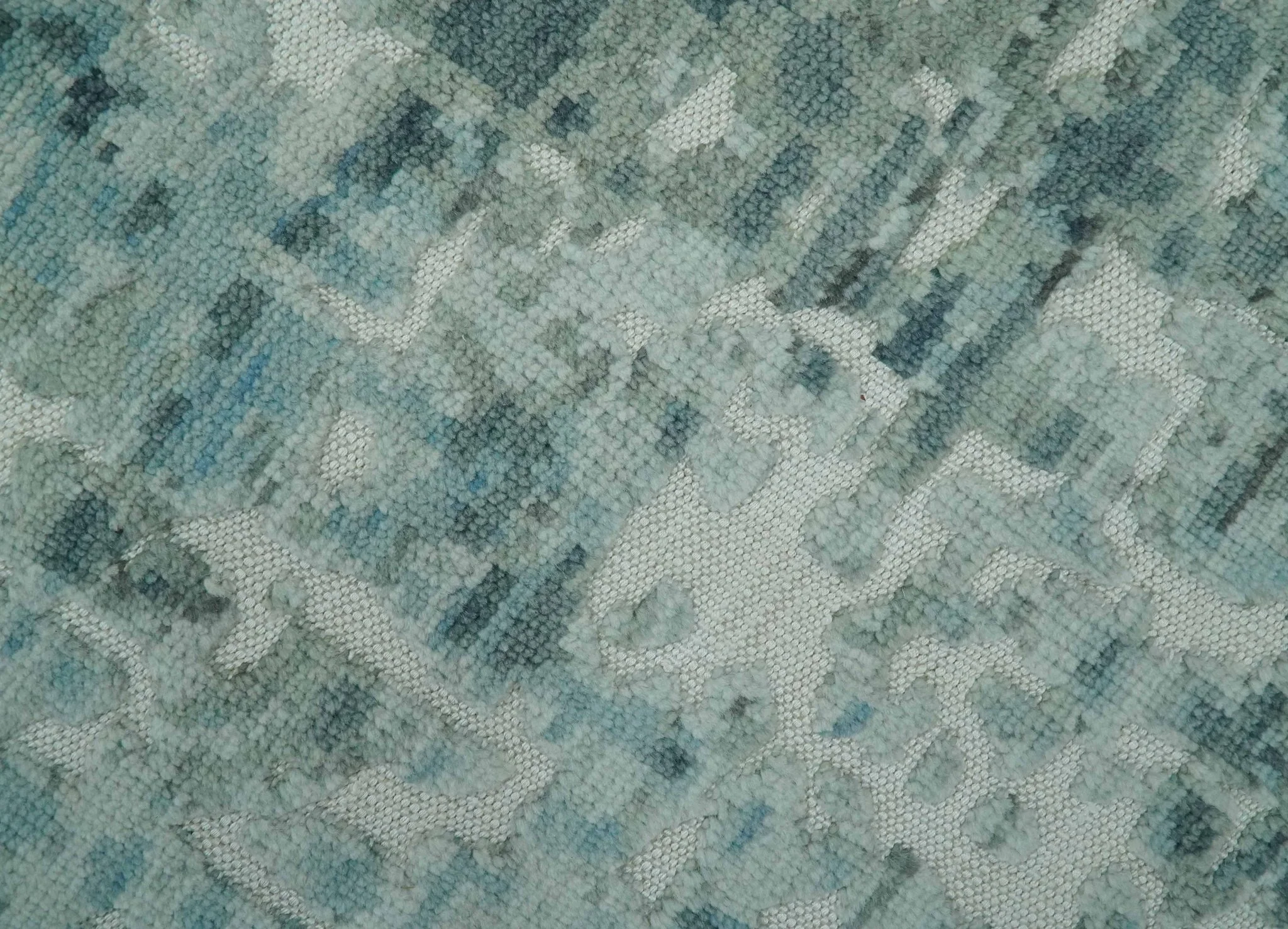 Modern Abstract Hand carved Texture Teal, Ivory and Blue Hand Knotted 5x8 wool Rug - Image 4