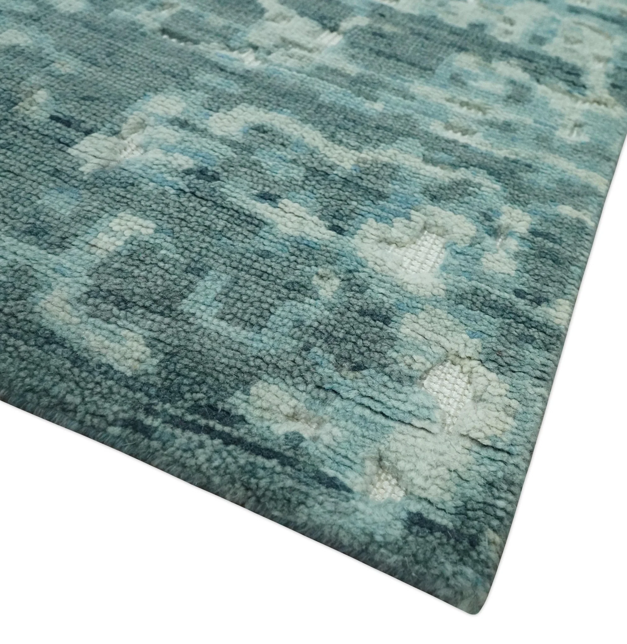 Modern Abstract Hand carved Texture Teal, Ivory and Blue Hand Knotted 5x8 wool Rug - Image 5